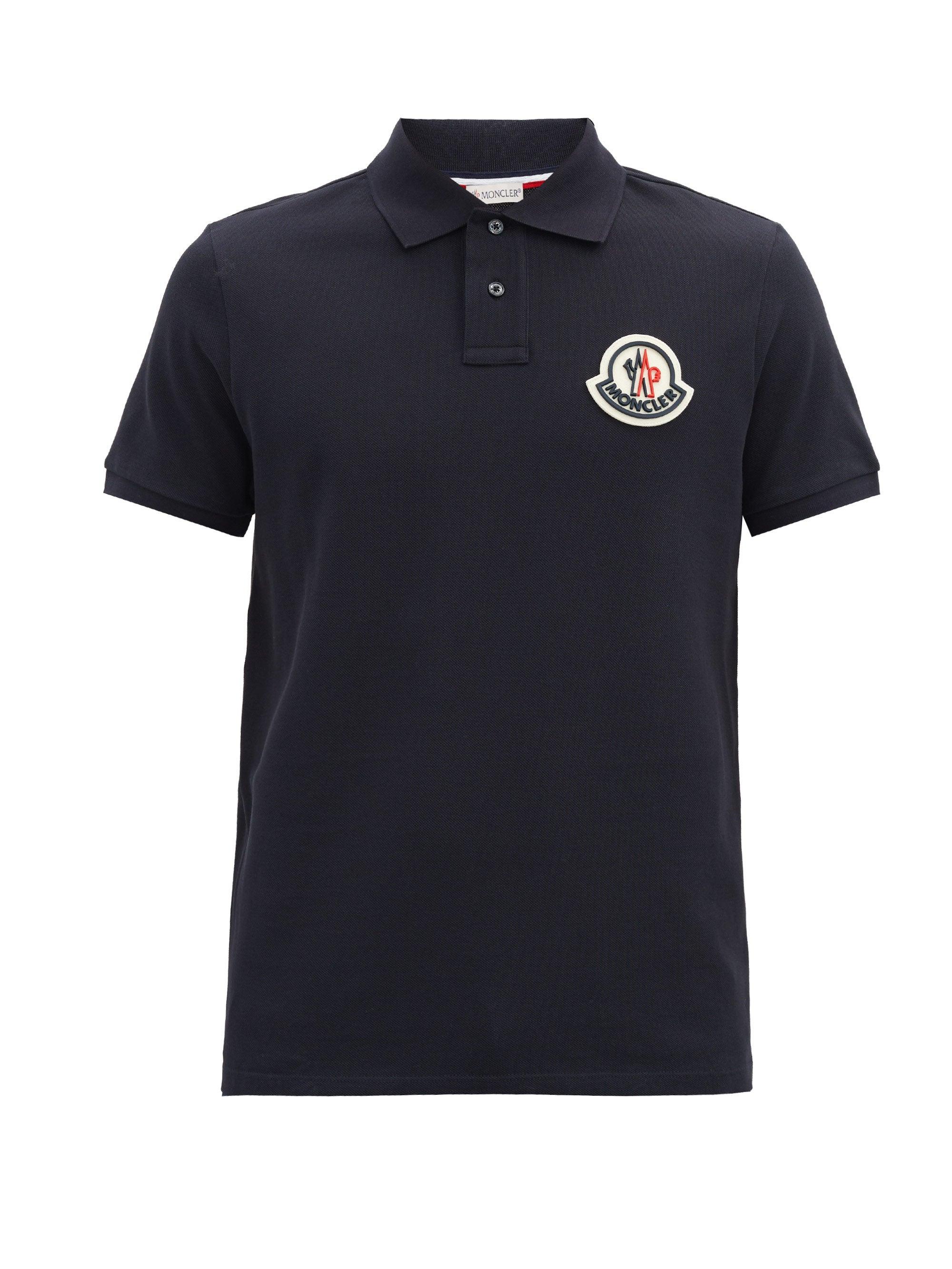 Moncler Logo-patch Cotton-piqué Polo Shirt in Navy (Blue) for Men - Lyst