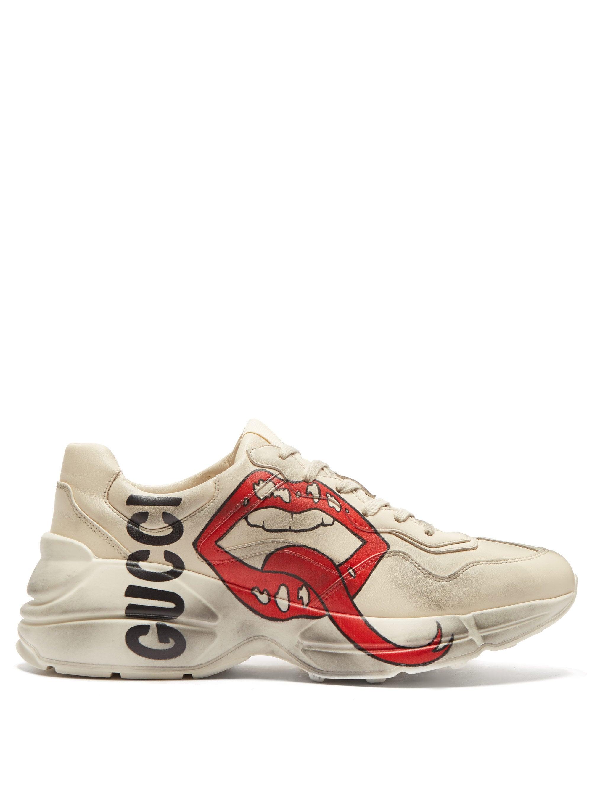 Gucci Rhyton Leather Sneakers With Maxi Mouth Print in Ivory (White) - Save  27% - Lyst