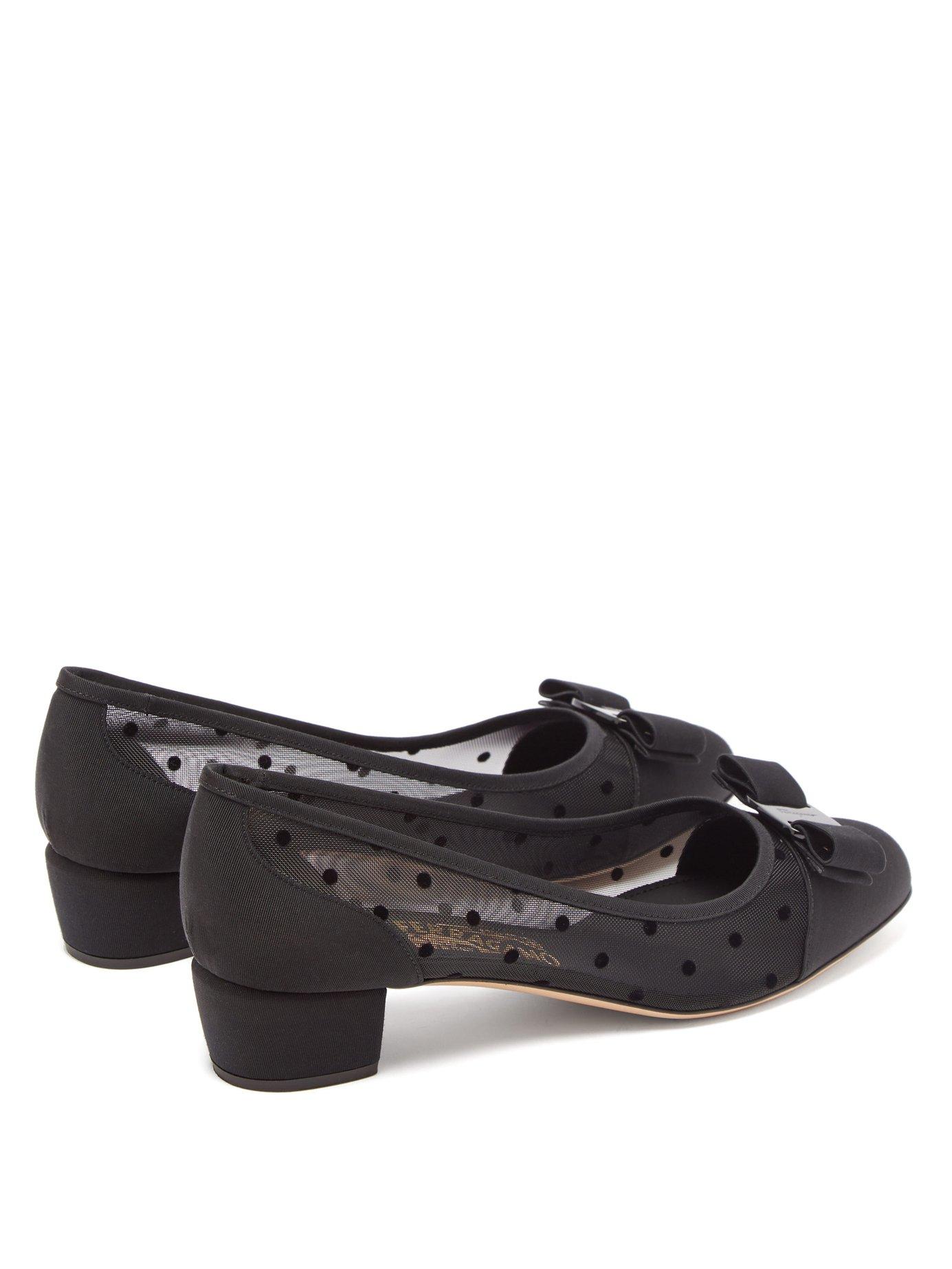 Ferragamo Vara Dots Polka Dot Mesh And Faille Pumps in Black | Lyst