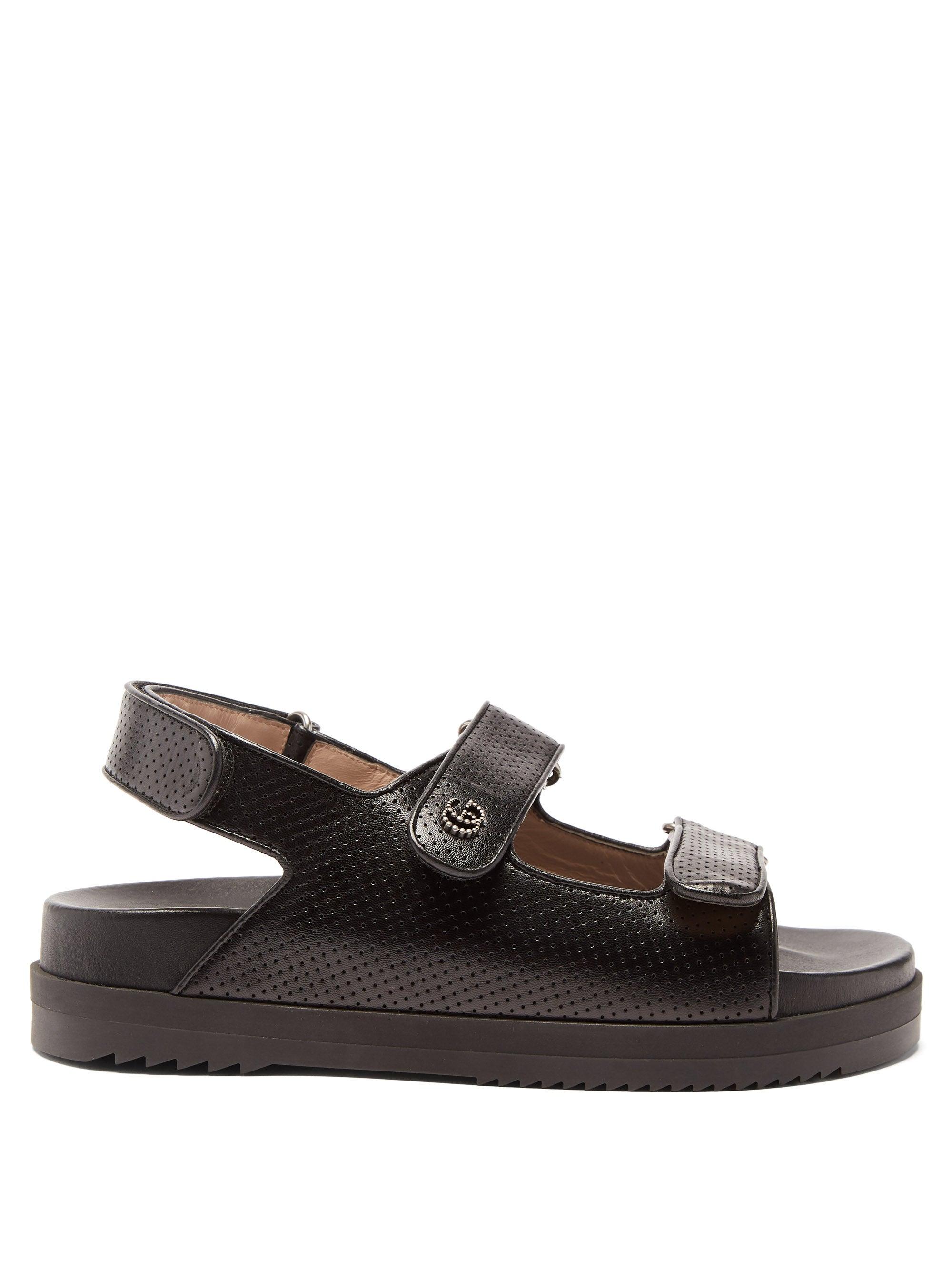 Gucci GG Buckled Perforated-leather Sandals in Black | Lyst