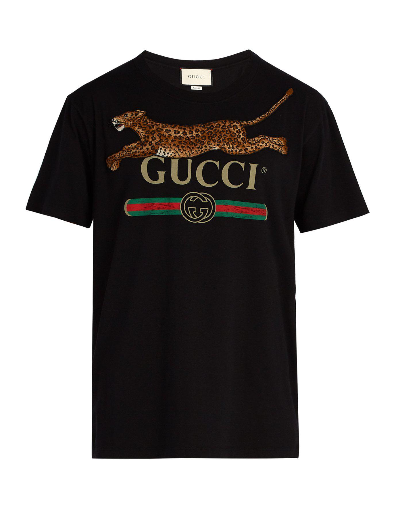 Gucci Cotton Fake Logo Feline T Shirt in Black for Men | Lyst