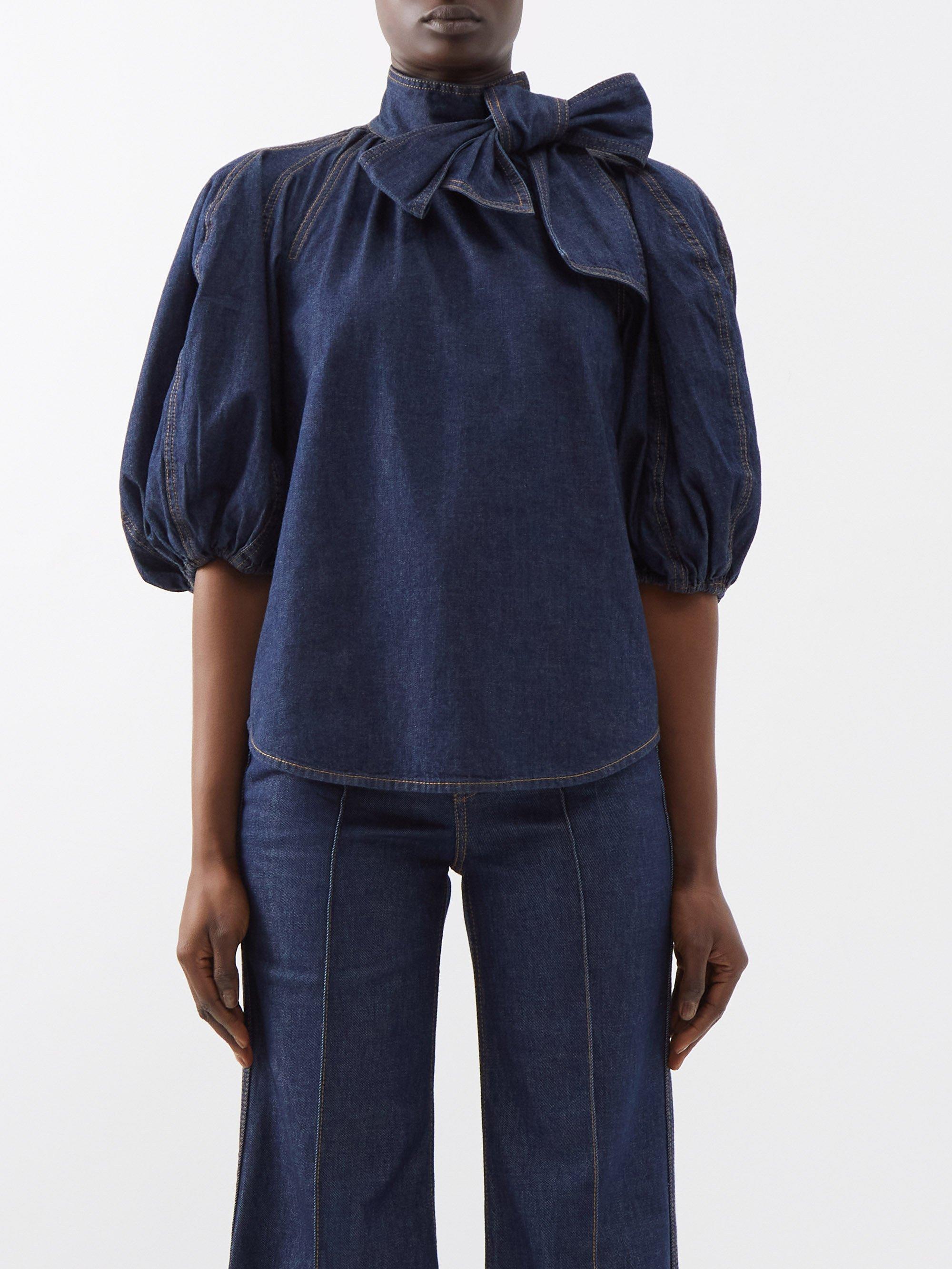 Zimmermann Tieneck Puffsleeve Denim Blouse in Blue Lyst