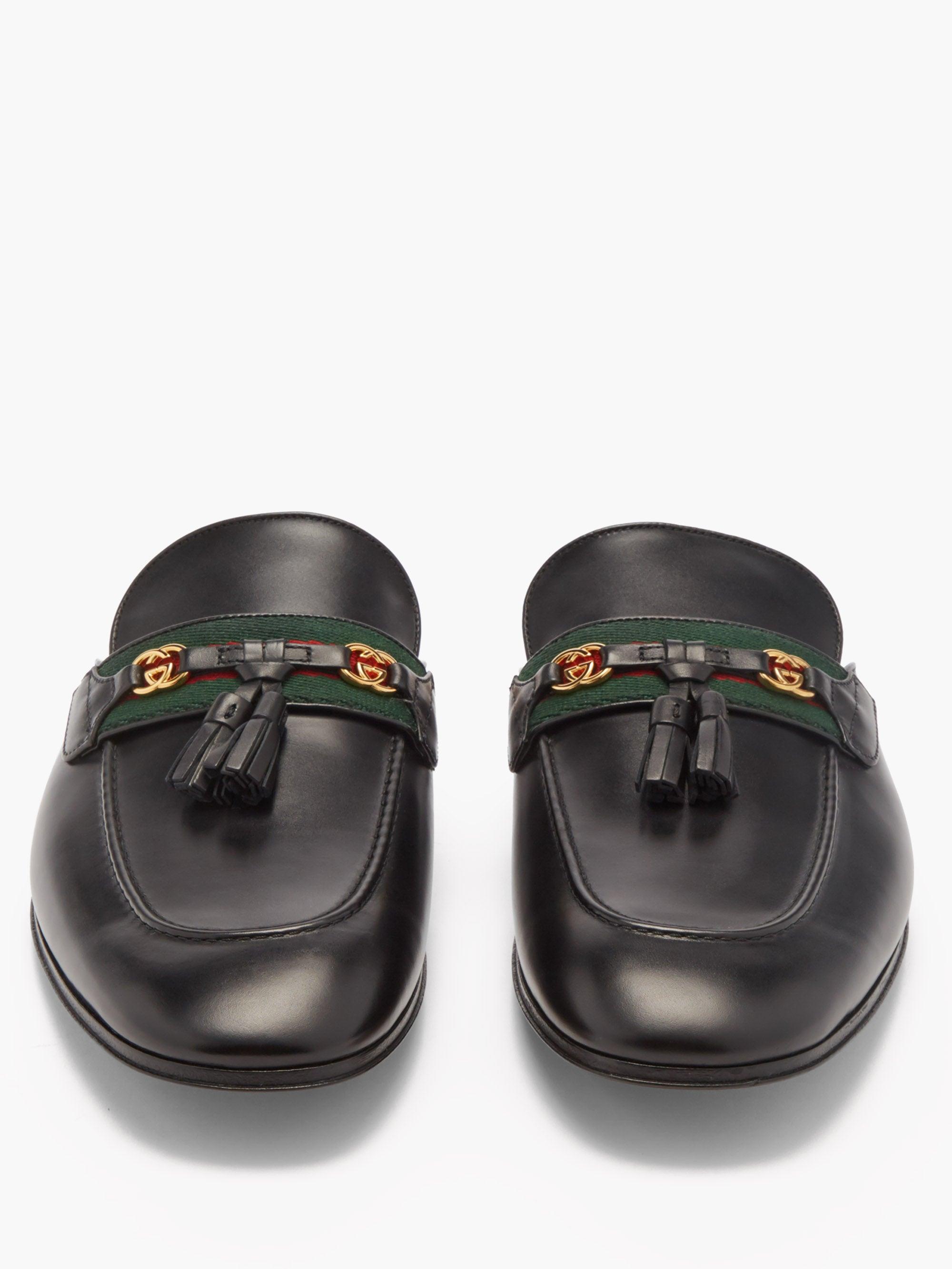 Gucci Paride Web-striped Leather Backless Loafers in Black for Men | Lyst