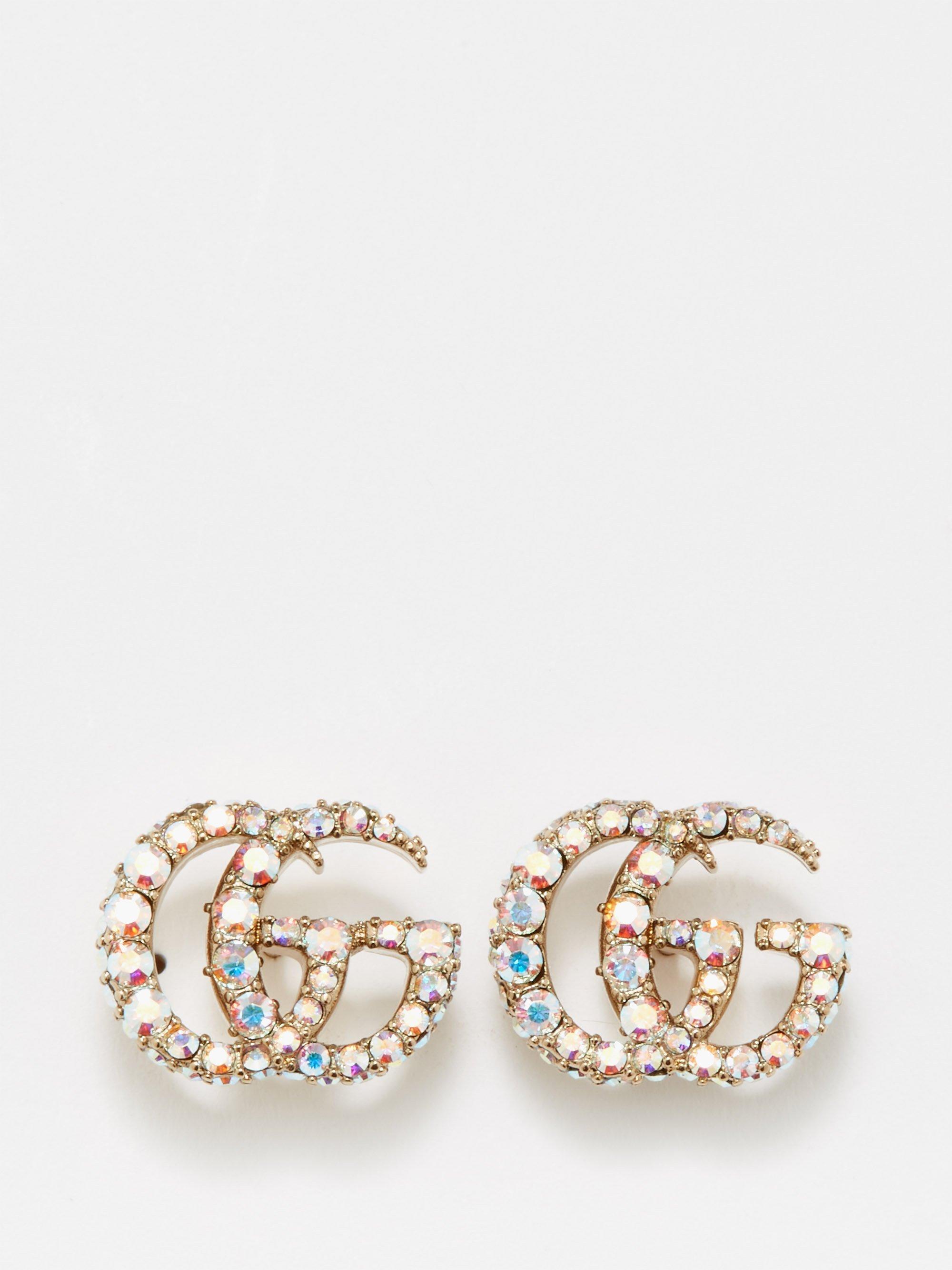 Gucci GG Crystal-embellished Earrings in Natural | Lyst