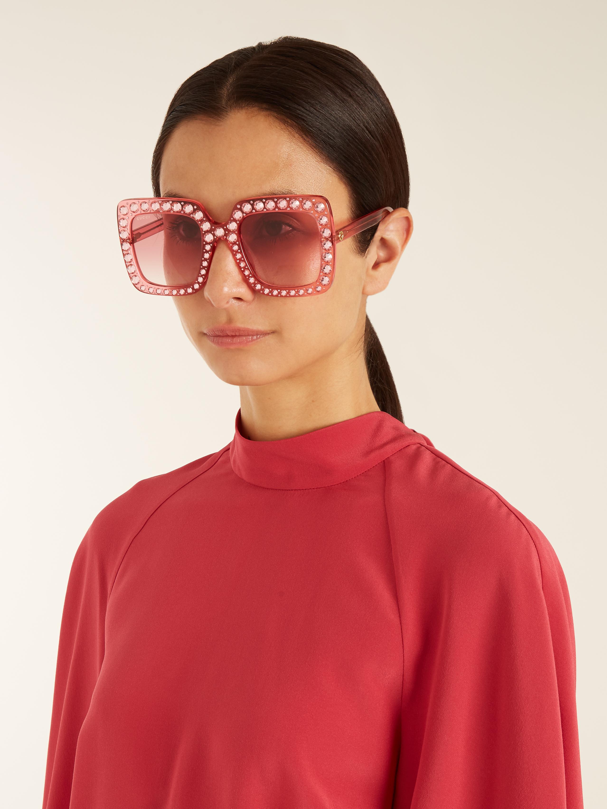 Gucci Oversized Embellished Square-frame Sunglasses in Pink | Lyst