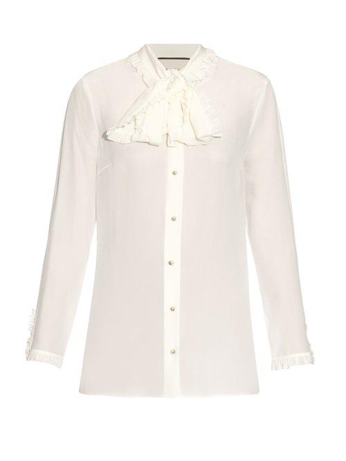 Gucci High-neck Ruffled Silk-crepe Blouse in Ivory (White) - Lyst