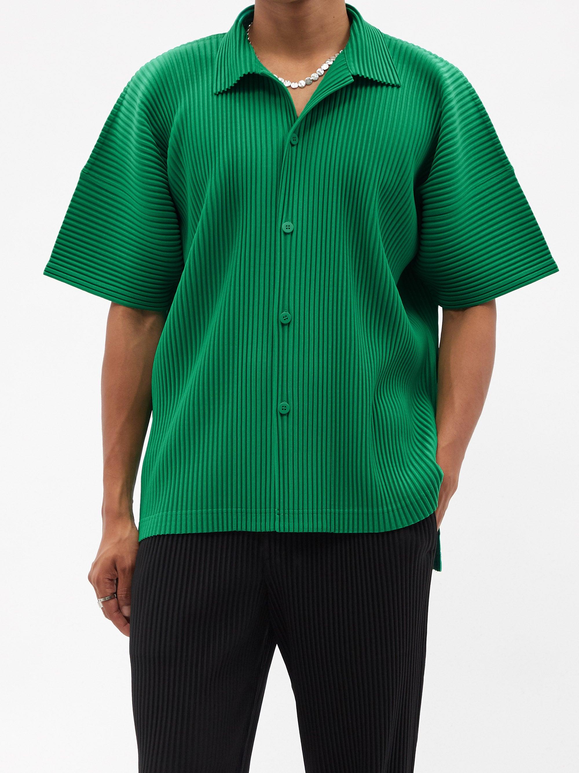 Homme Plissé Issey Miyake Short-sleeved Technical-pleated Jersey Shirt in  Green for Men | Lyst
