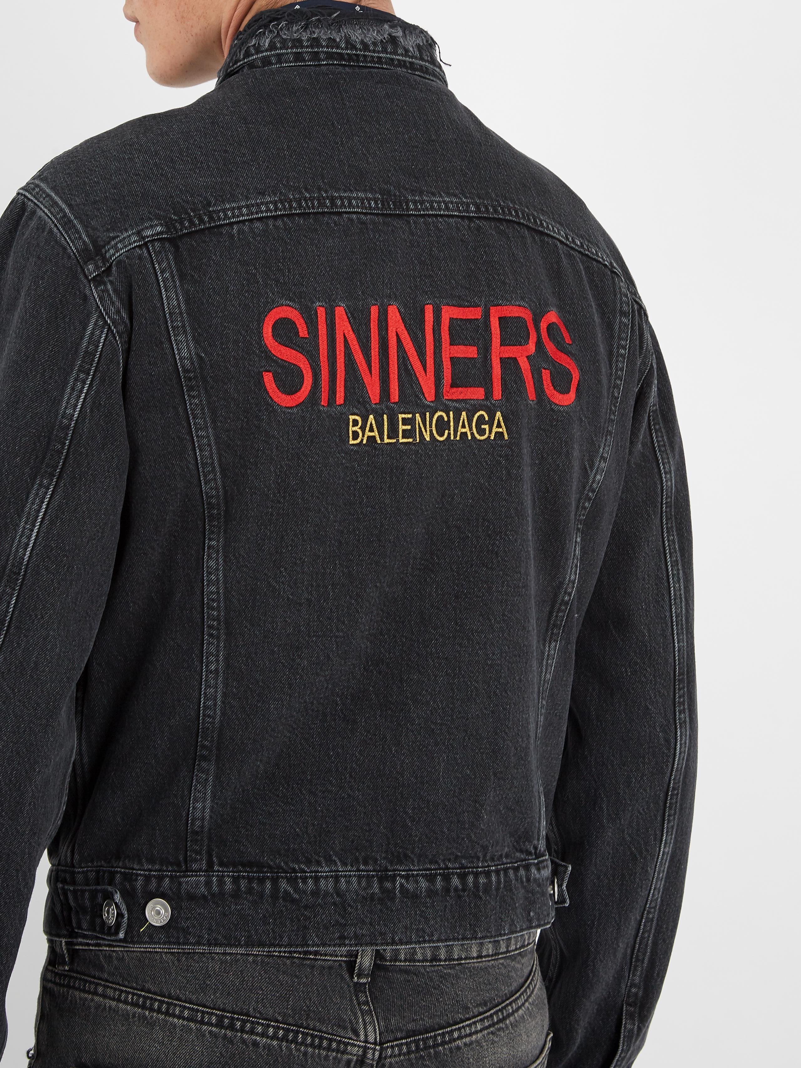 Balenciaga Sinners-embroidered Denim Jacket in Dark Grey (Gray) for Men |  Lyst