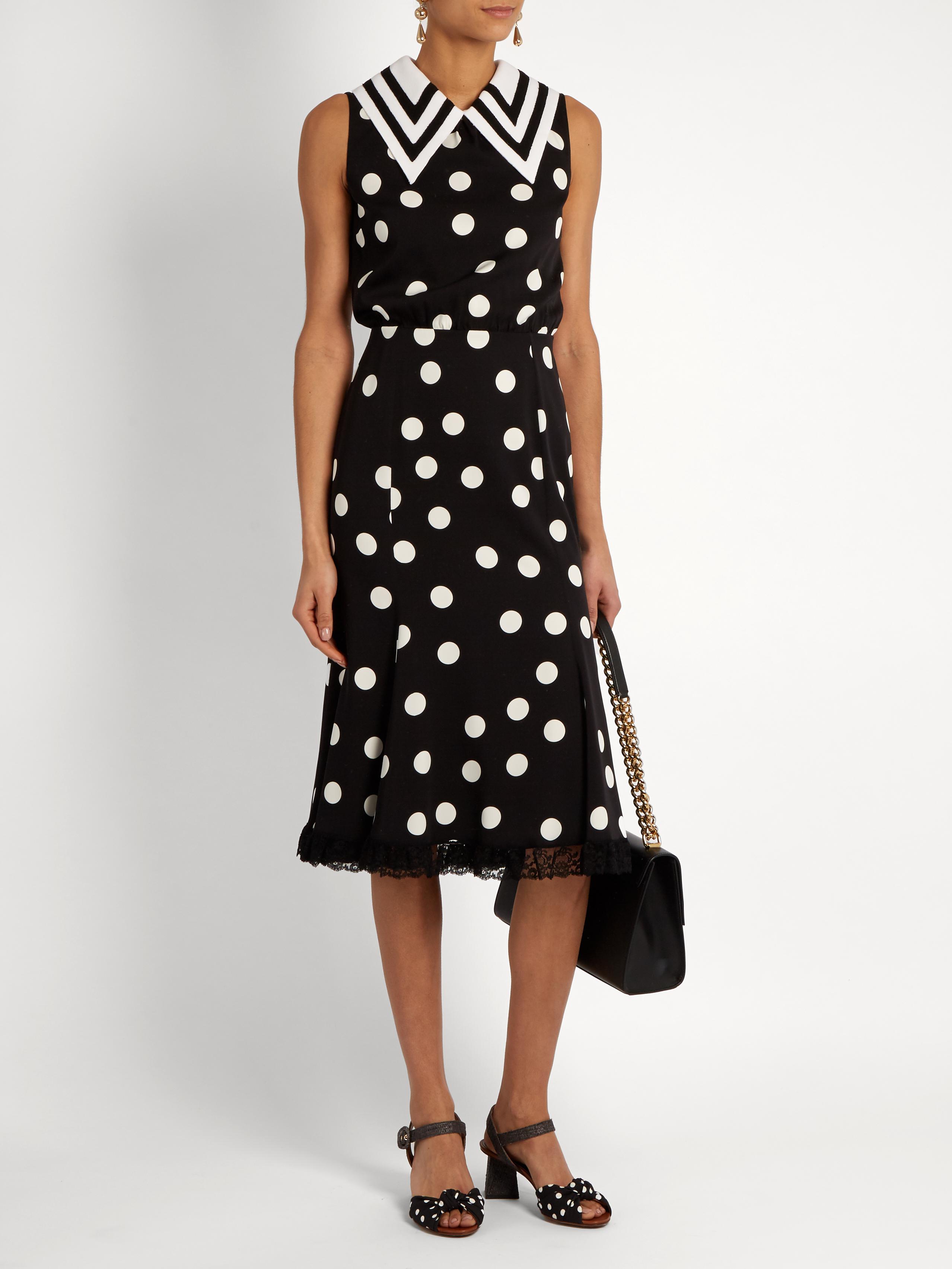 Dolce & Gabbana Sailor-collar Polka-dot Print Charmeuse Dress in Black |  Lyst