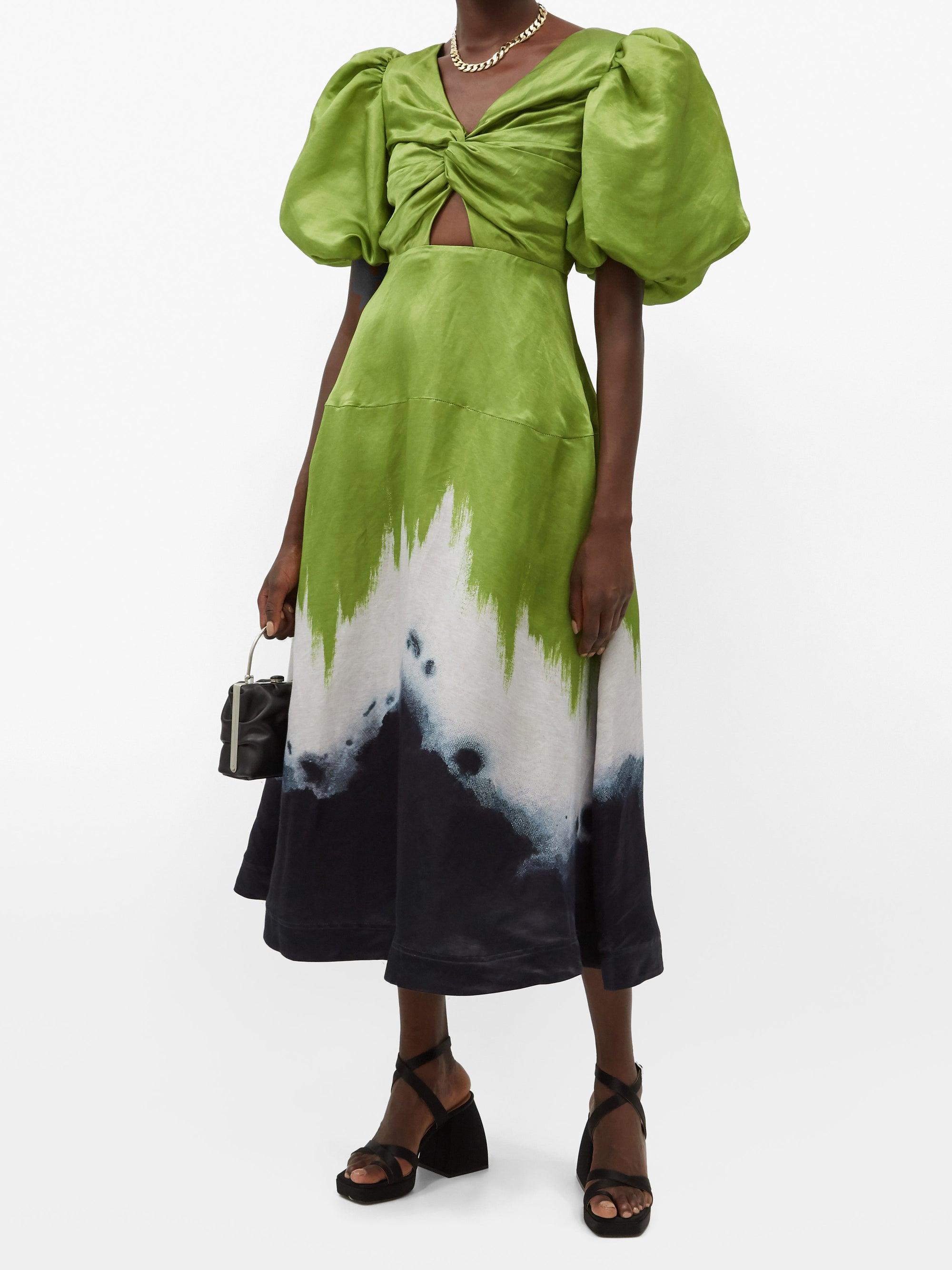 Aje. Arcadian Hand-dyed Linen-blend Dress in Green - Lyst