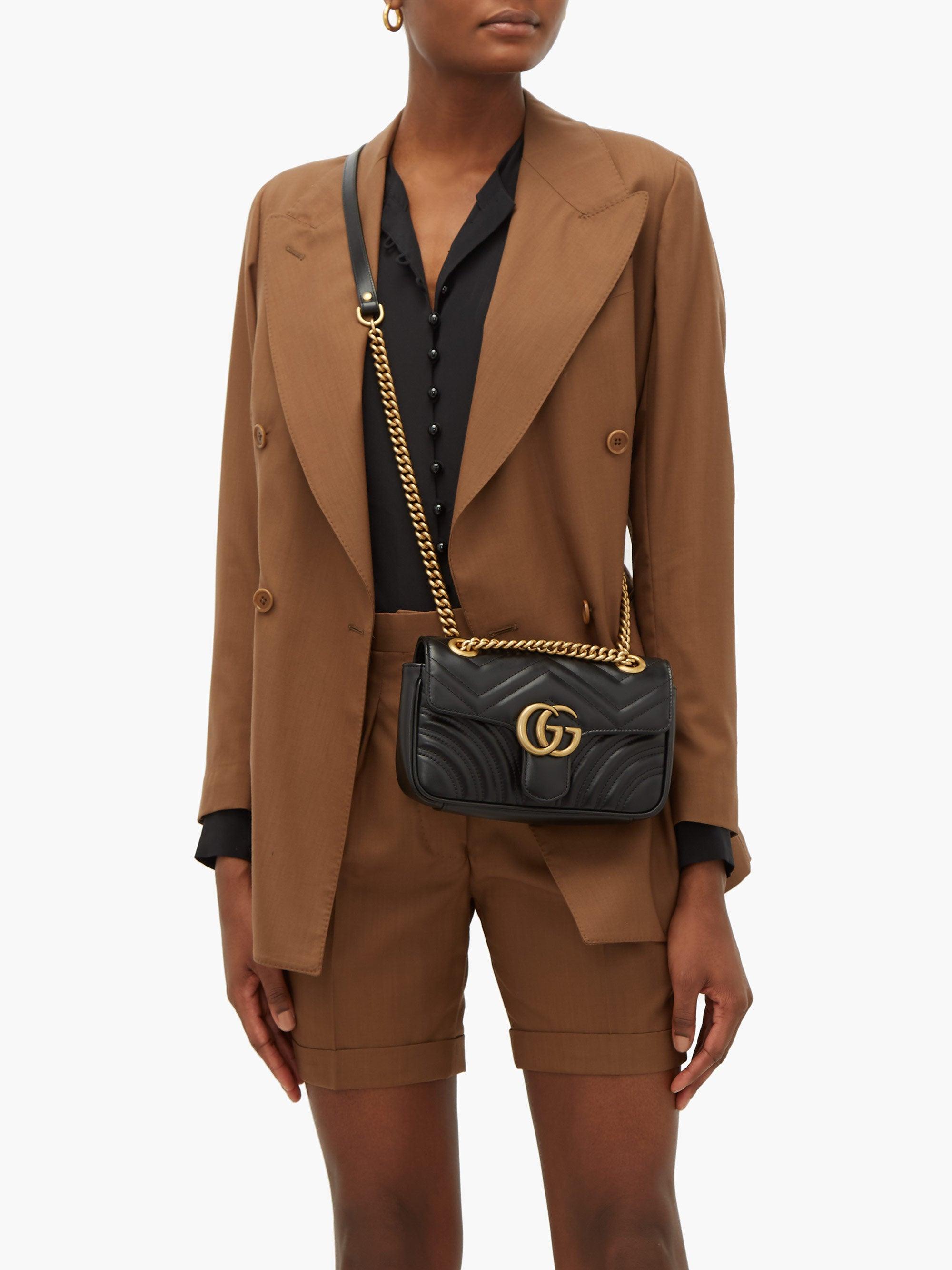 Gucci GG Marmont Mini Leather Cross-body Bag in Black Save -