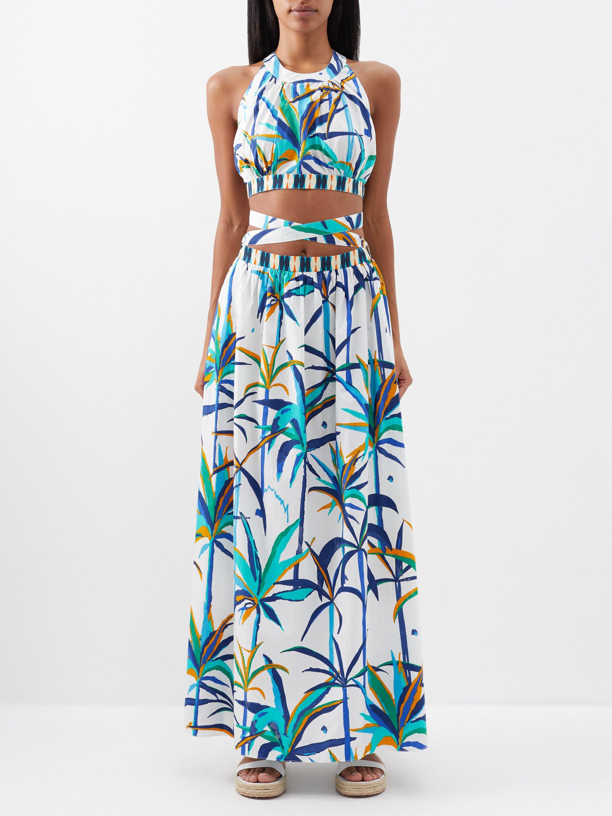 Emporio Sirenuse Alaia Cutout Tropical-print Cotton Maxi Dress in Blue ...
