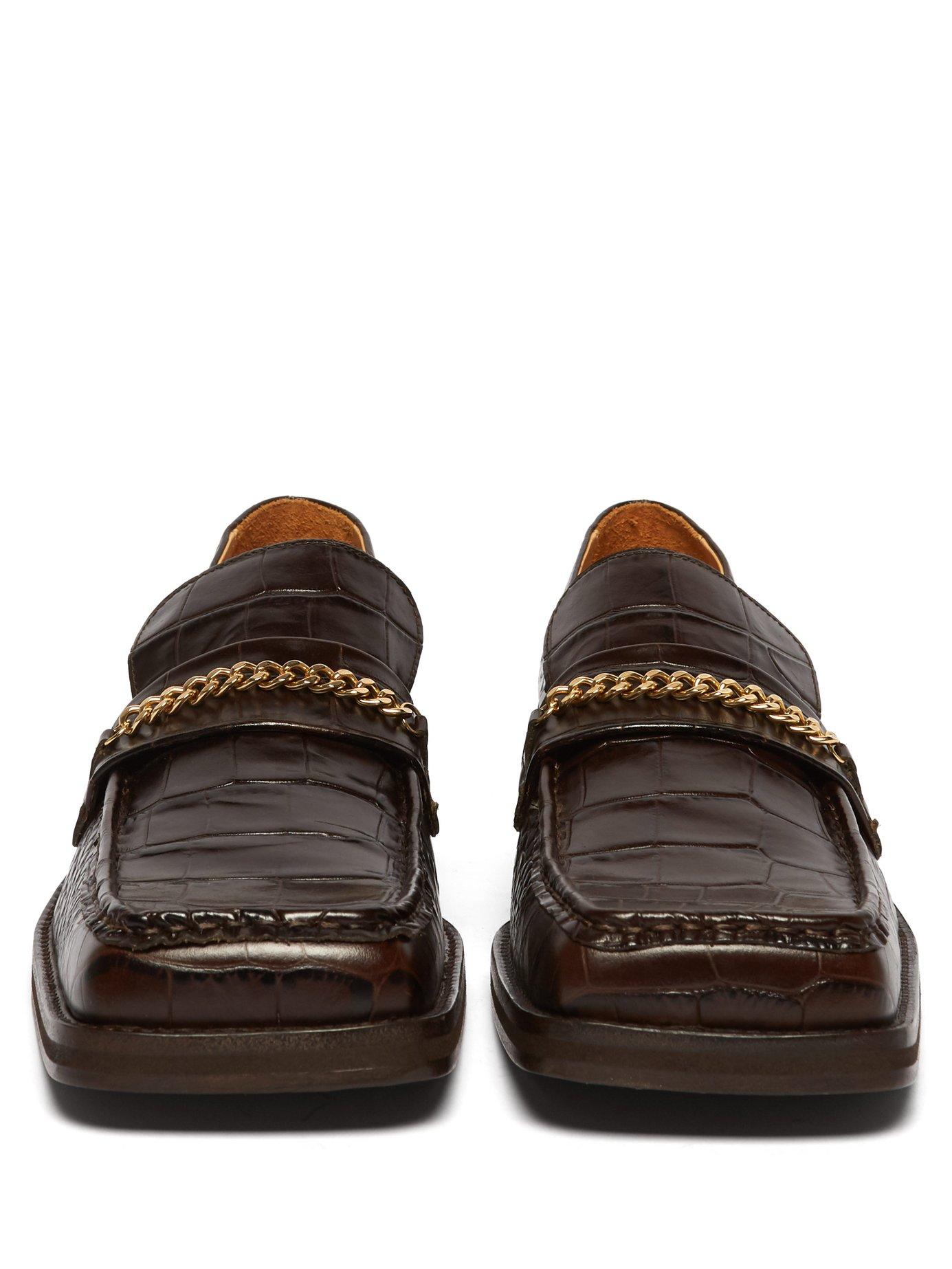 Martine Rose Square Toe Crocodile Effect Leather Loafers in Brown | Lyst