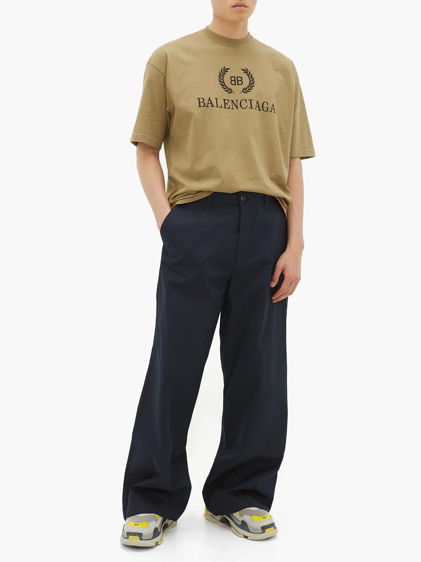 Balenciaga Laurier Bb Logo Print Cotton T Shirt in Brown for Men