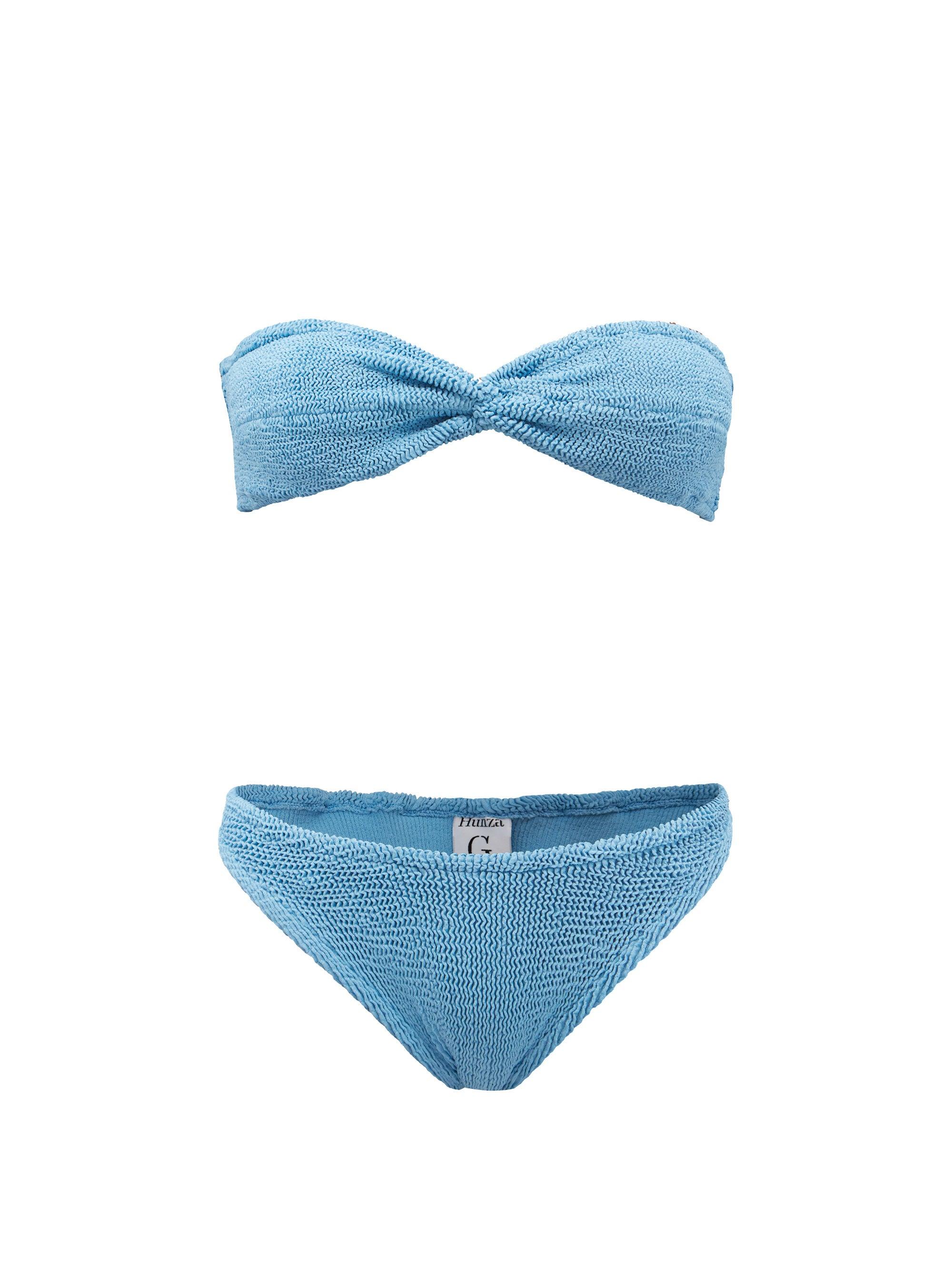 Hunza G Ariel Crinkle-jersey Bandeau Bikini in Blue | Lyst
