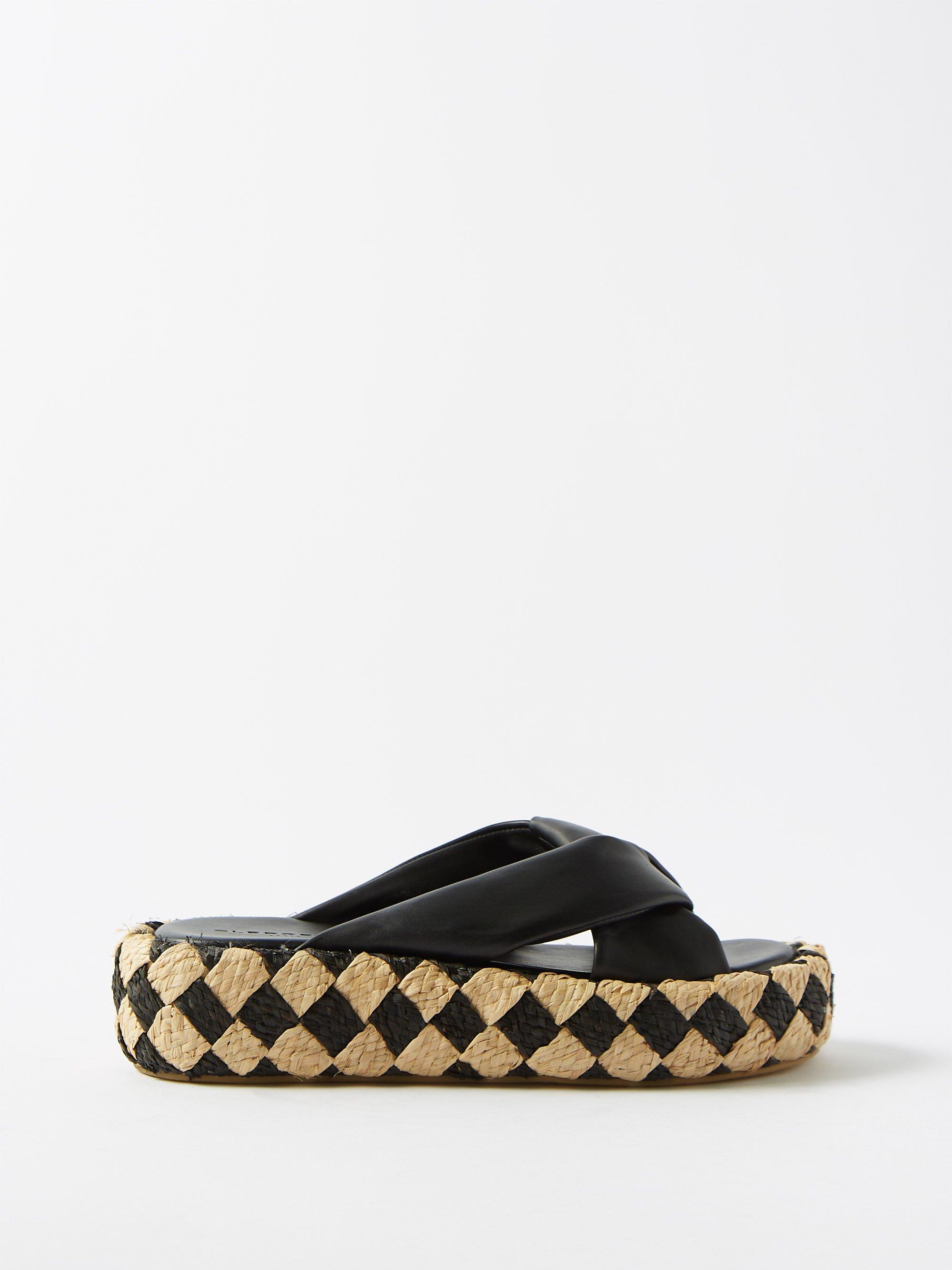 Robert Clergerie Andrew 50 Leather And Raffia Flatform Slides | Lyst  Australia