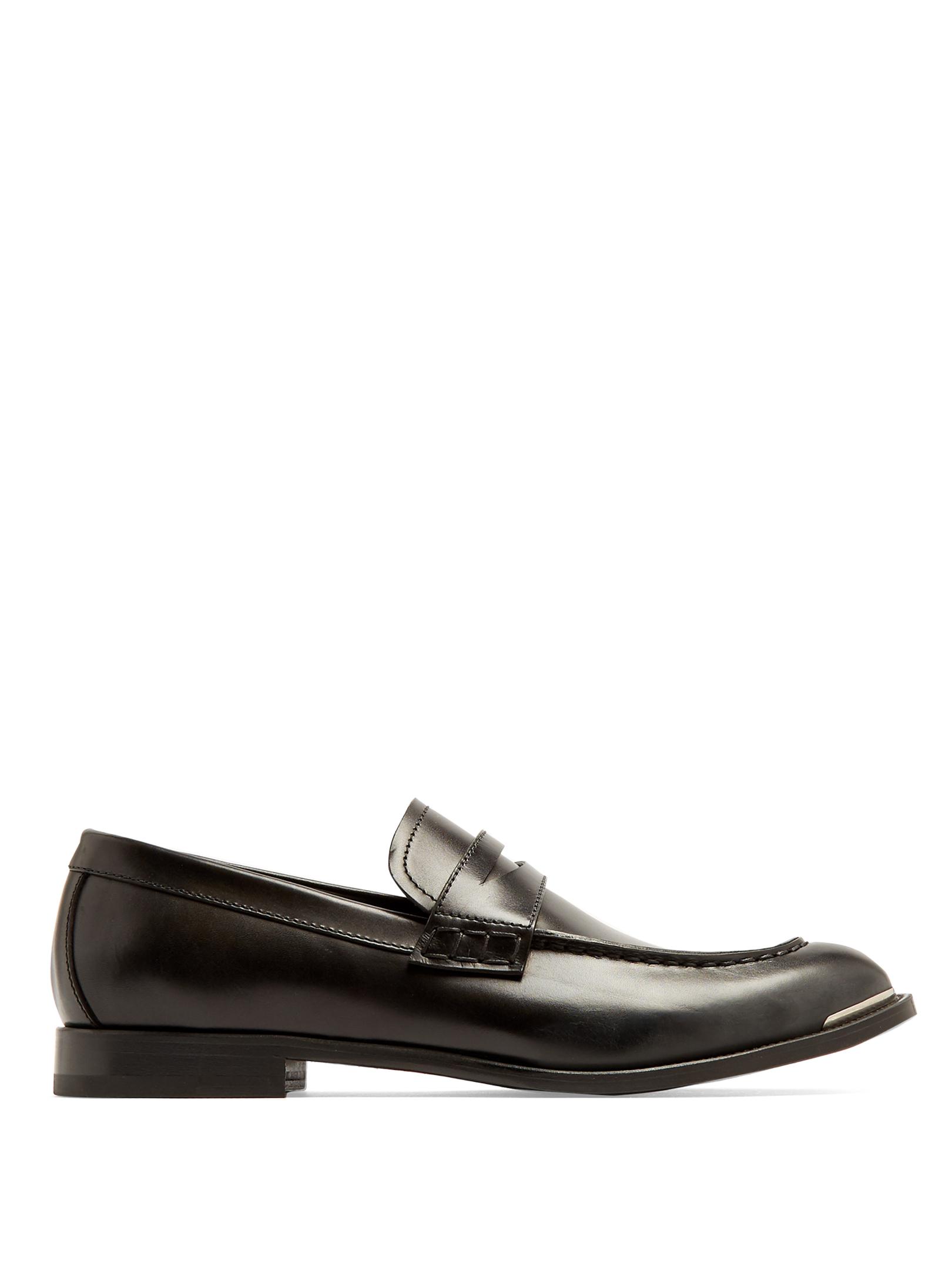 Alexander McQueen Leather Penny Loafers in Black for Men - Lyst