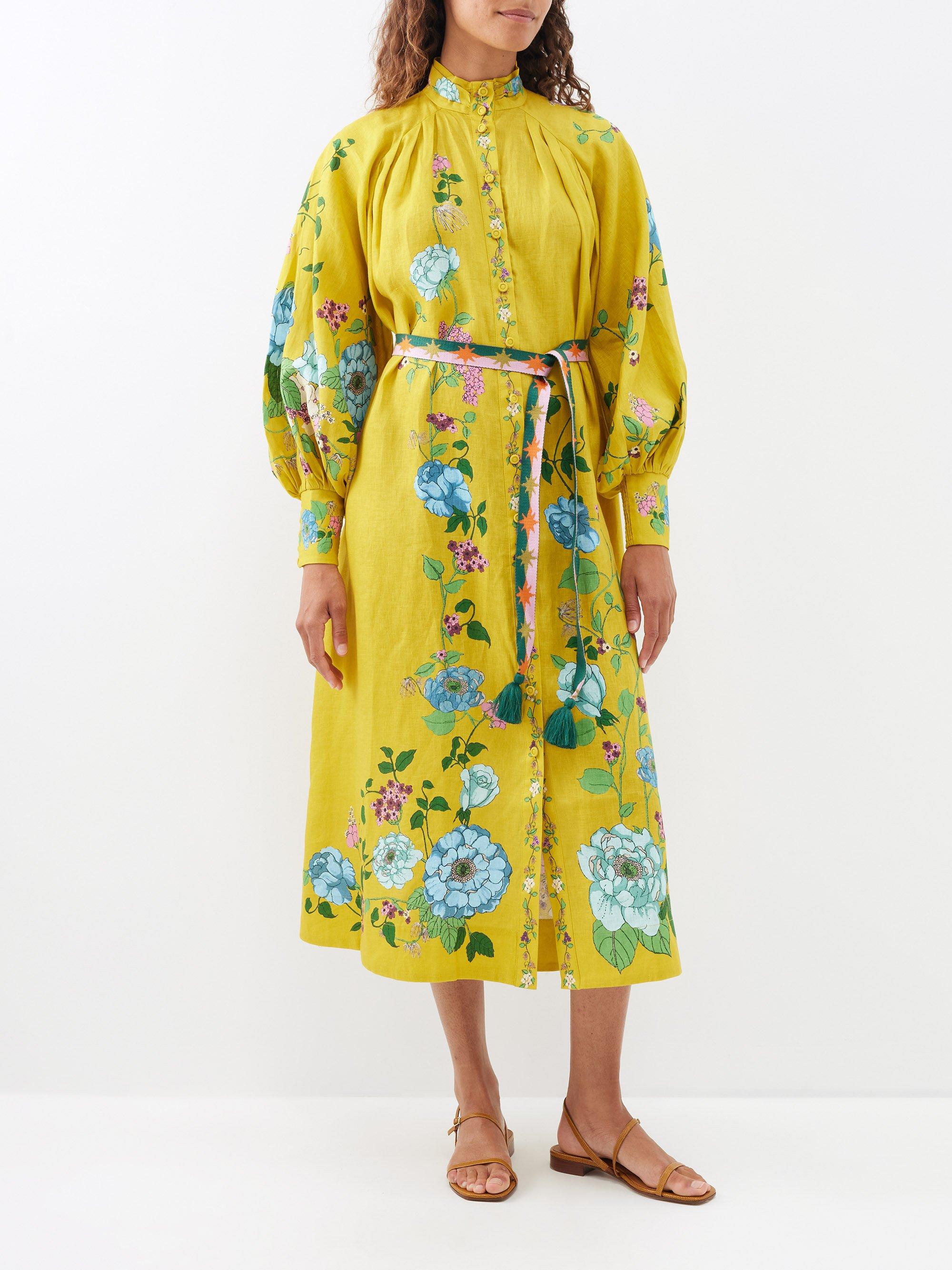 ALÉMAIS Alémais Dana Floralprint Linen Midi Shirt Dress in Yellow