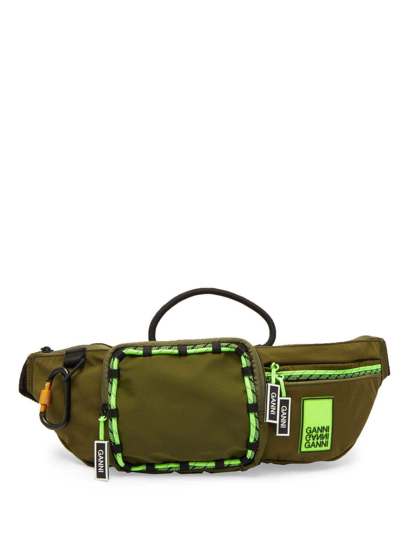 Ganni Rubber Azalea Neon Trim Belt Bag in Khaki (Green) - Lyst