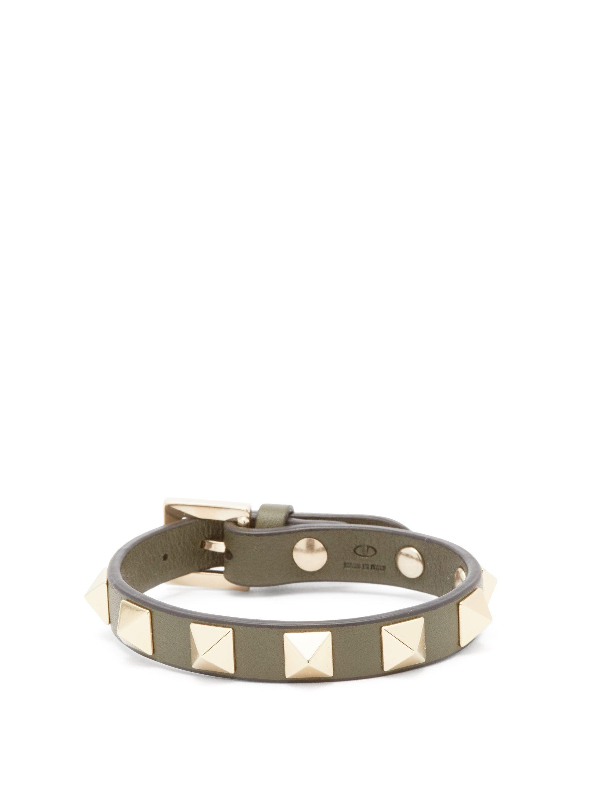 Valentino Garavani Rockstud Leather Bracelet in Green Lyst