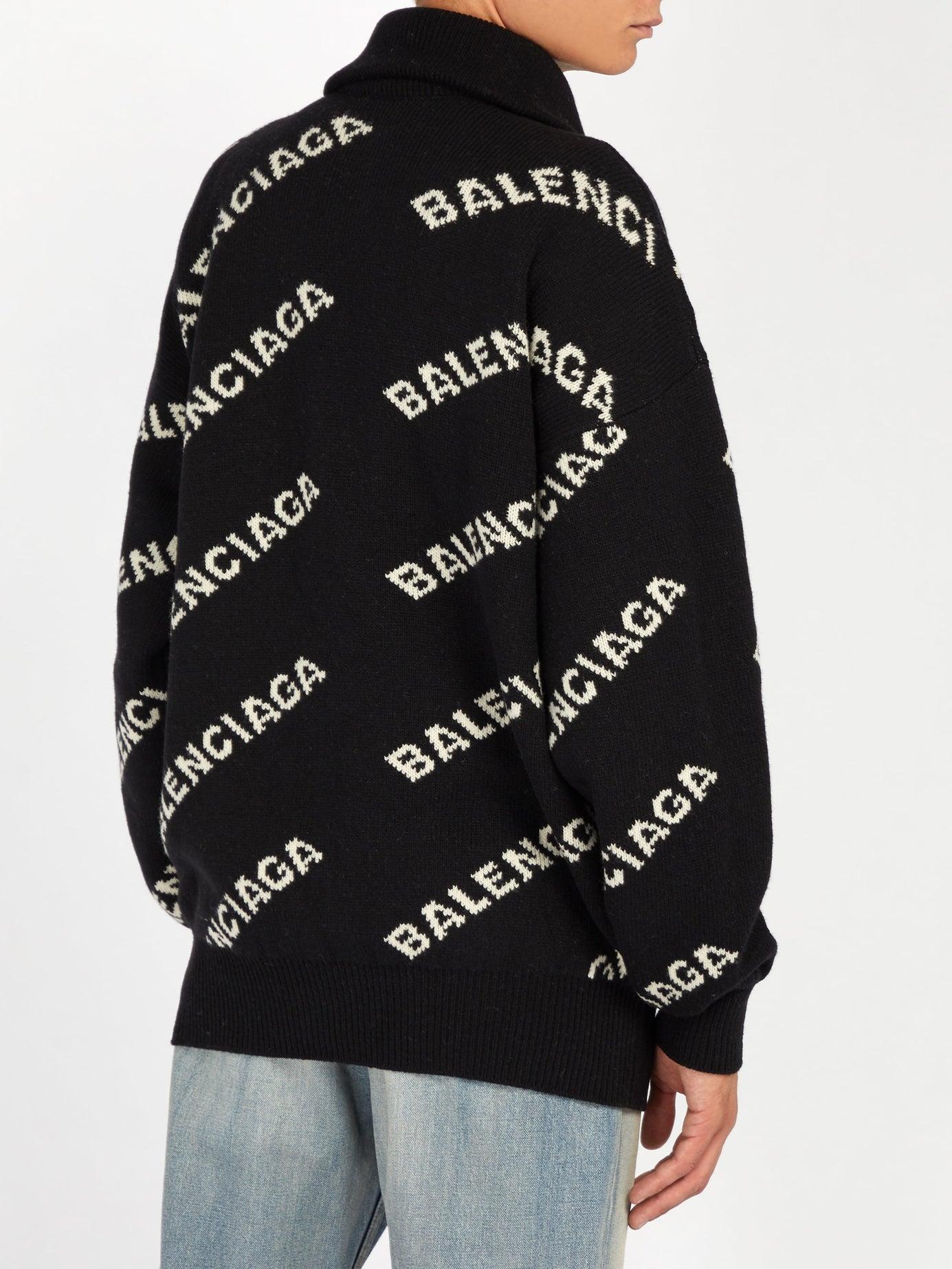 Balenciaga Intarsia-logo Half-zip Sweater in Black for Men