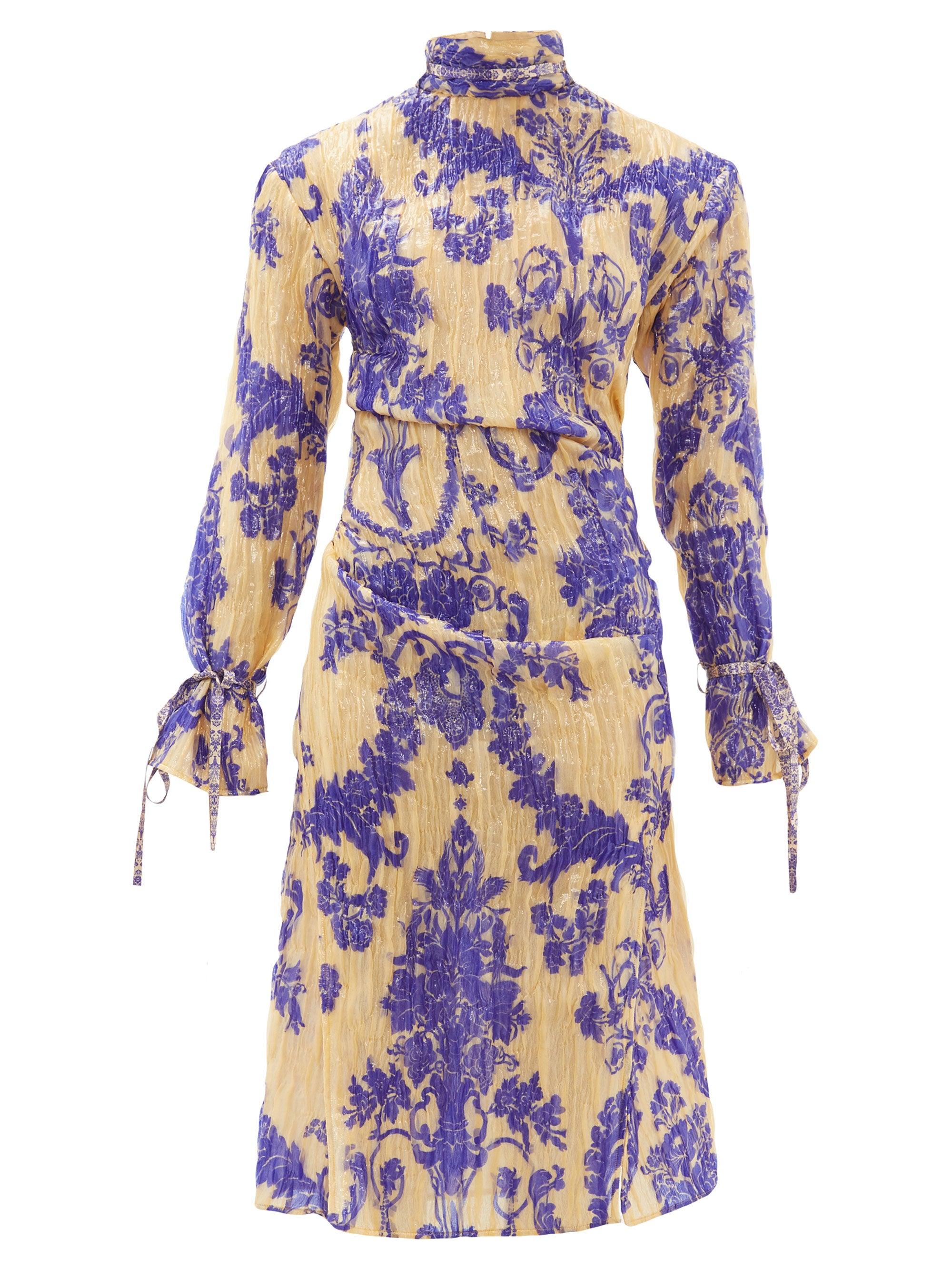 Acne Studios Deera Floral-print Silk-blend Dress in Blue | Lyst
