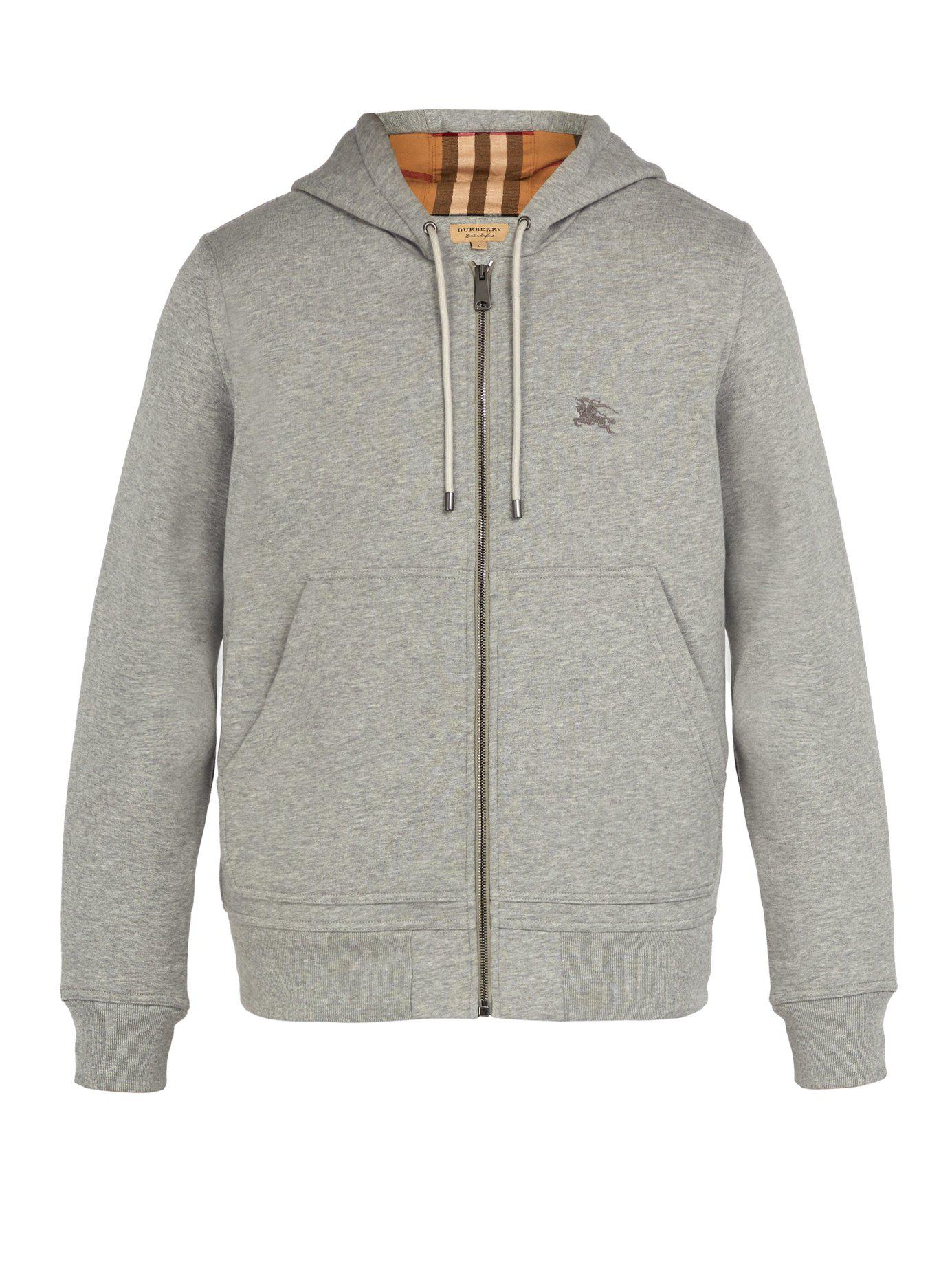 Burberry Hooded Zip Through Cotton Blend Sweatshirt in Grey (Gray) for ...