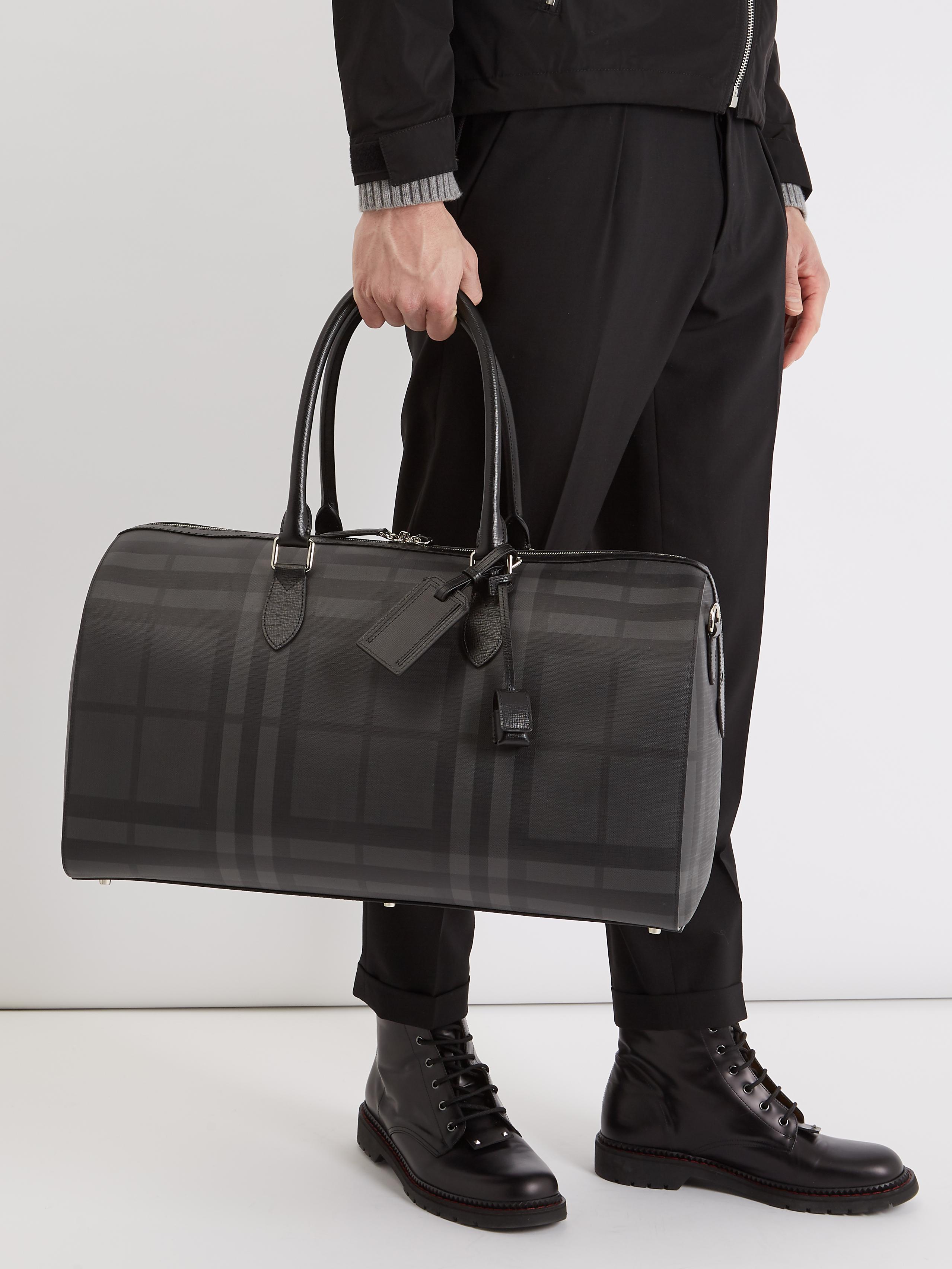 Burberry House-check Canvas Leather-trimmed Holdall in Black for Men | Lyst