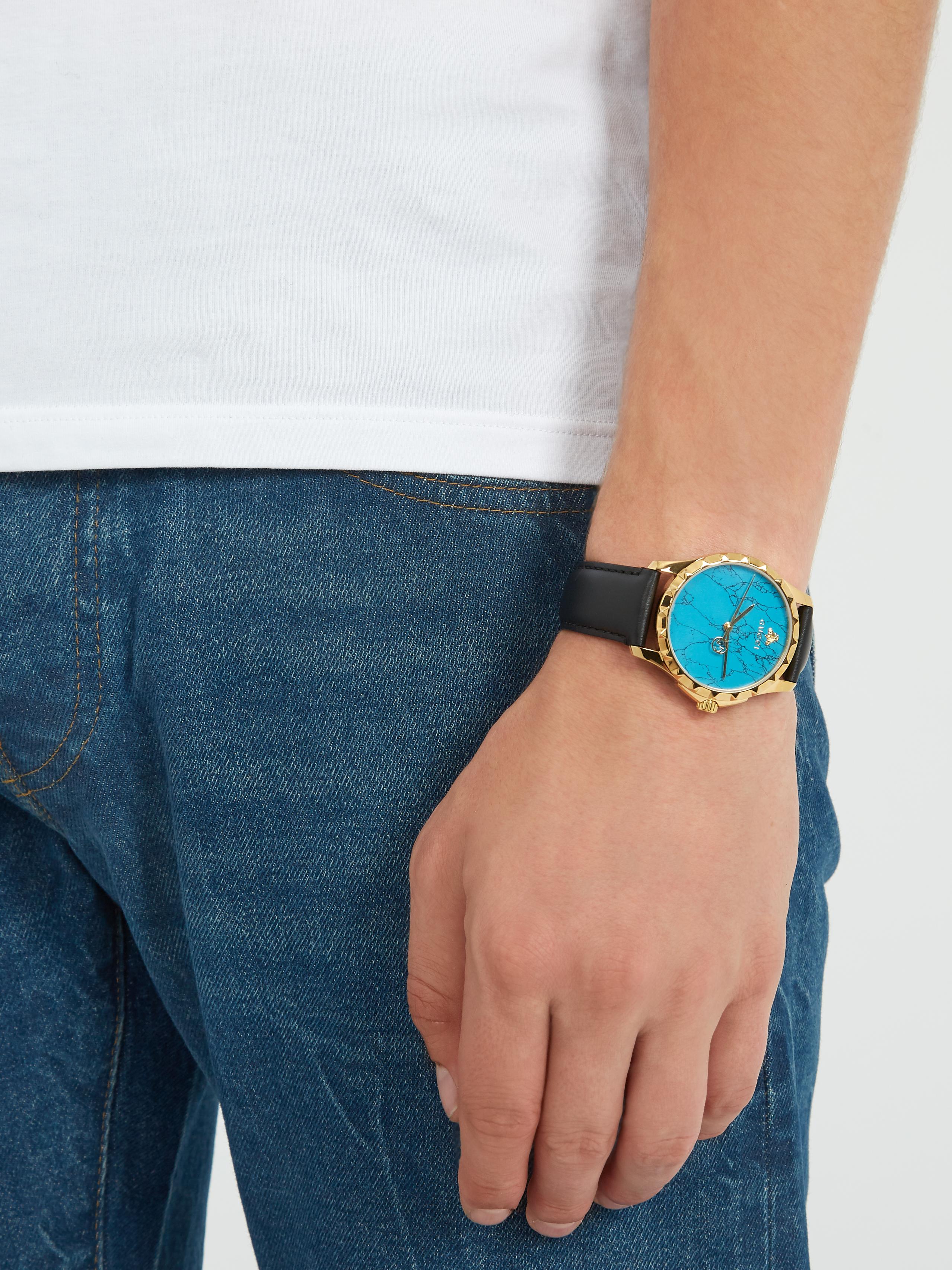 Gucci Marché Leather Watch in Blue for Men Lyst
