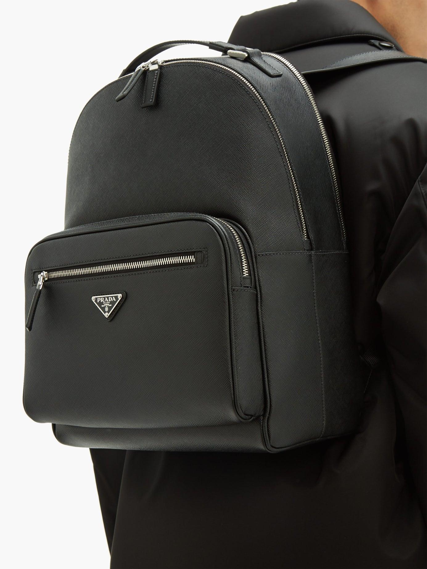 Prada Saffiano Leather Backpack in Black for Men | Lyst