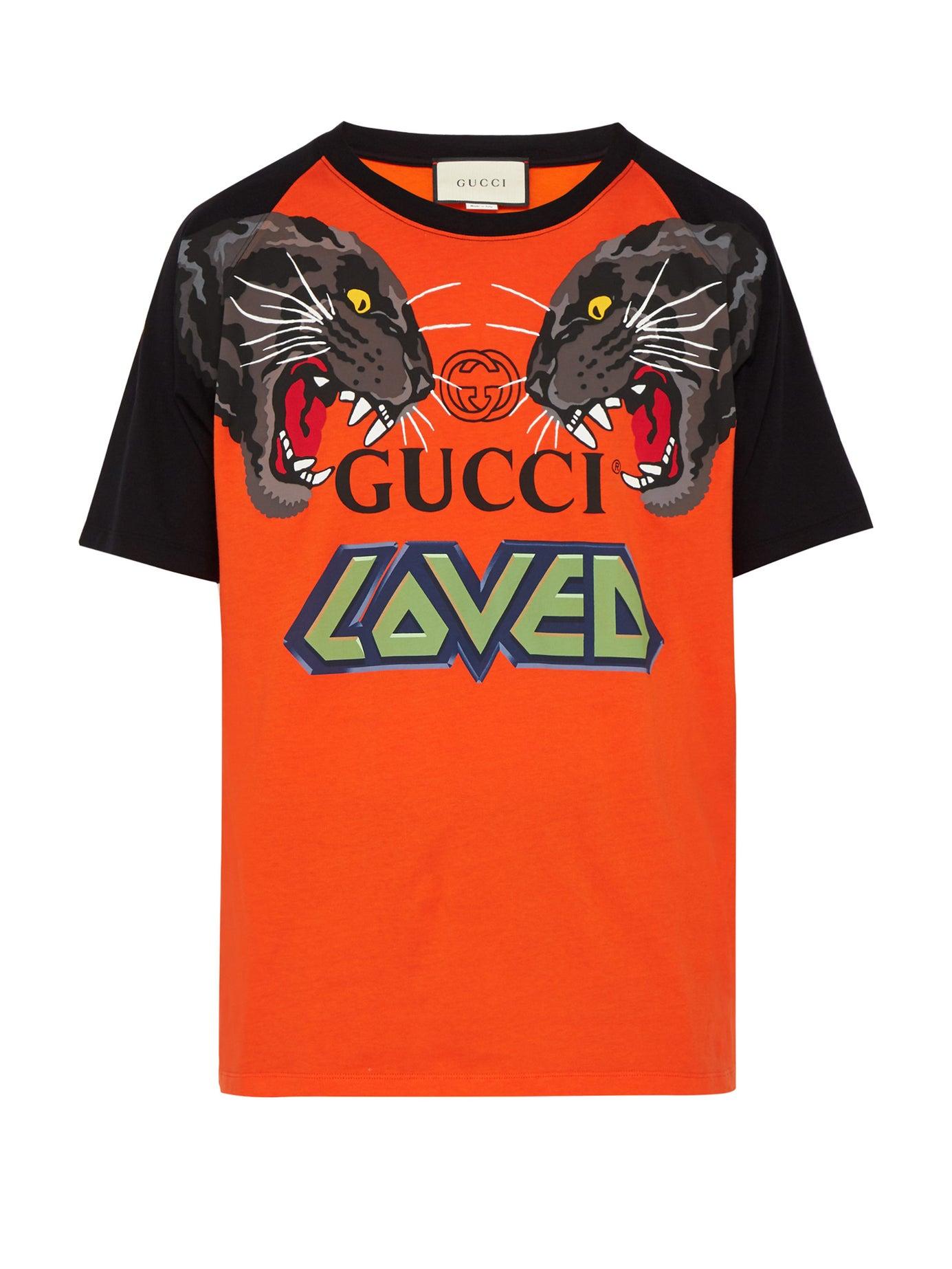 orange and black gucci shirt