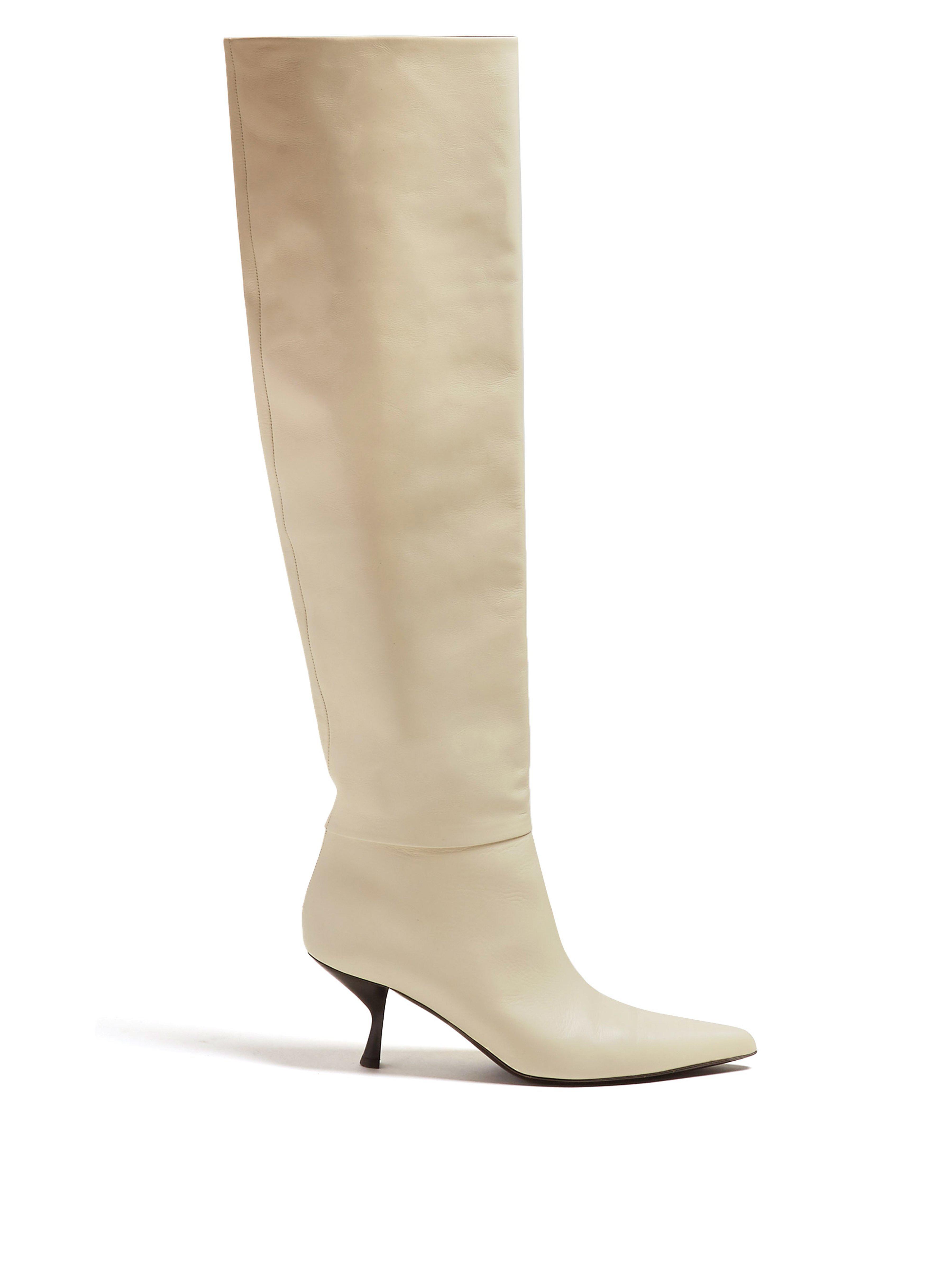 The Row Bourgeoise Knee High Leather Boots in Cream (Natural) Lyst