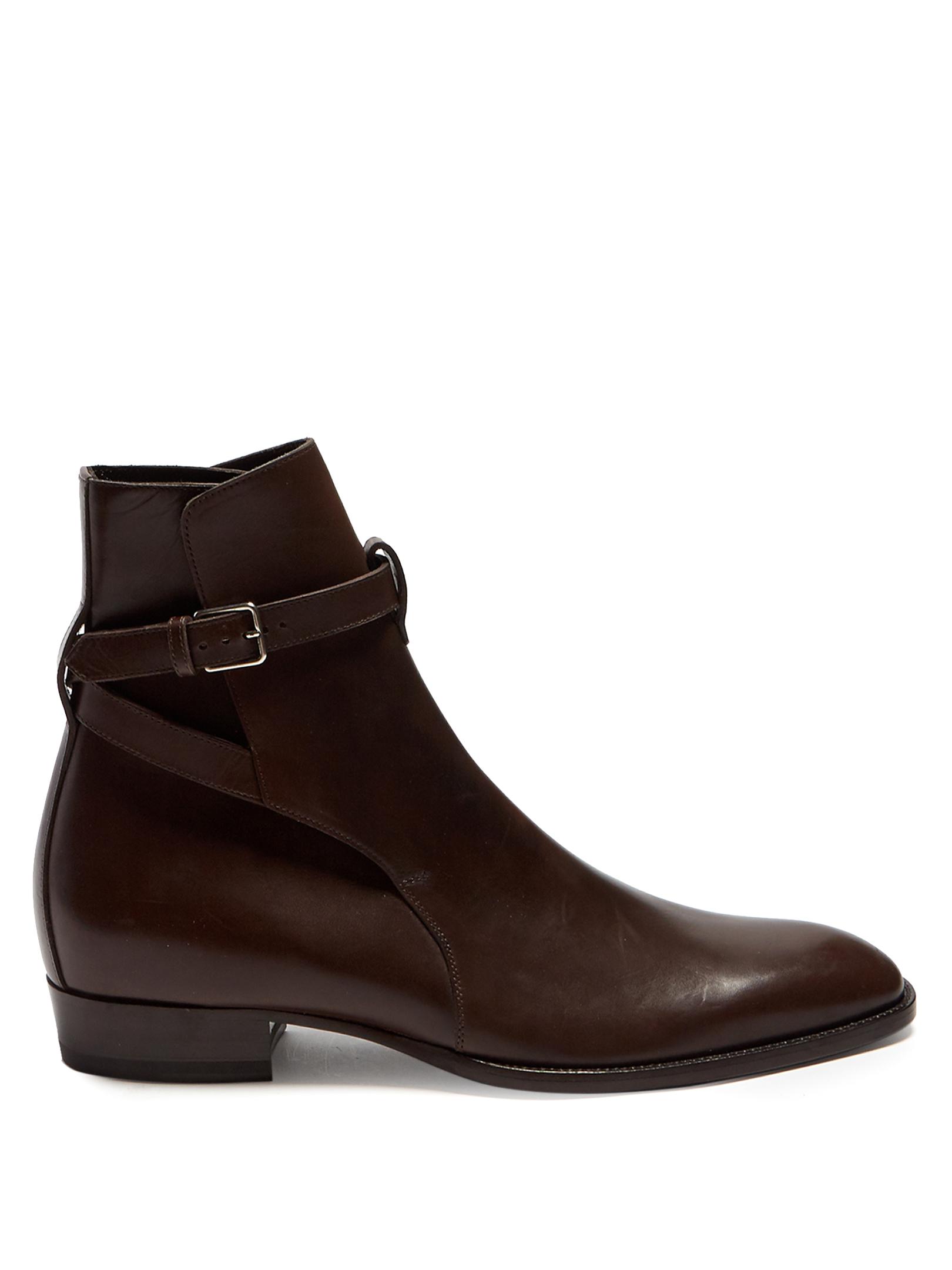 Saint Laurent Buckle-strap Leather Chelsea Boots in Brown for Men - Lyst