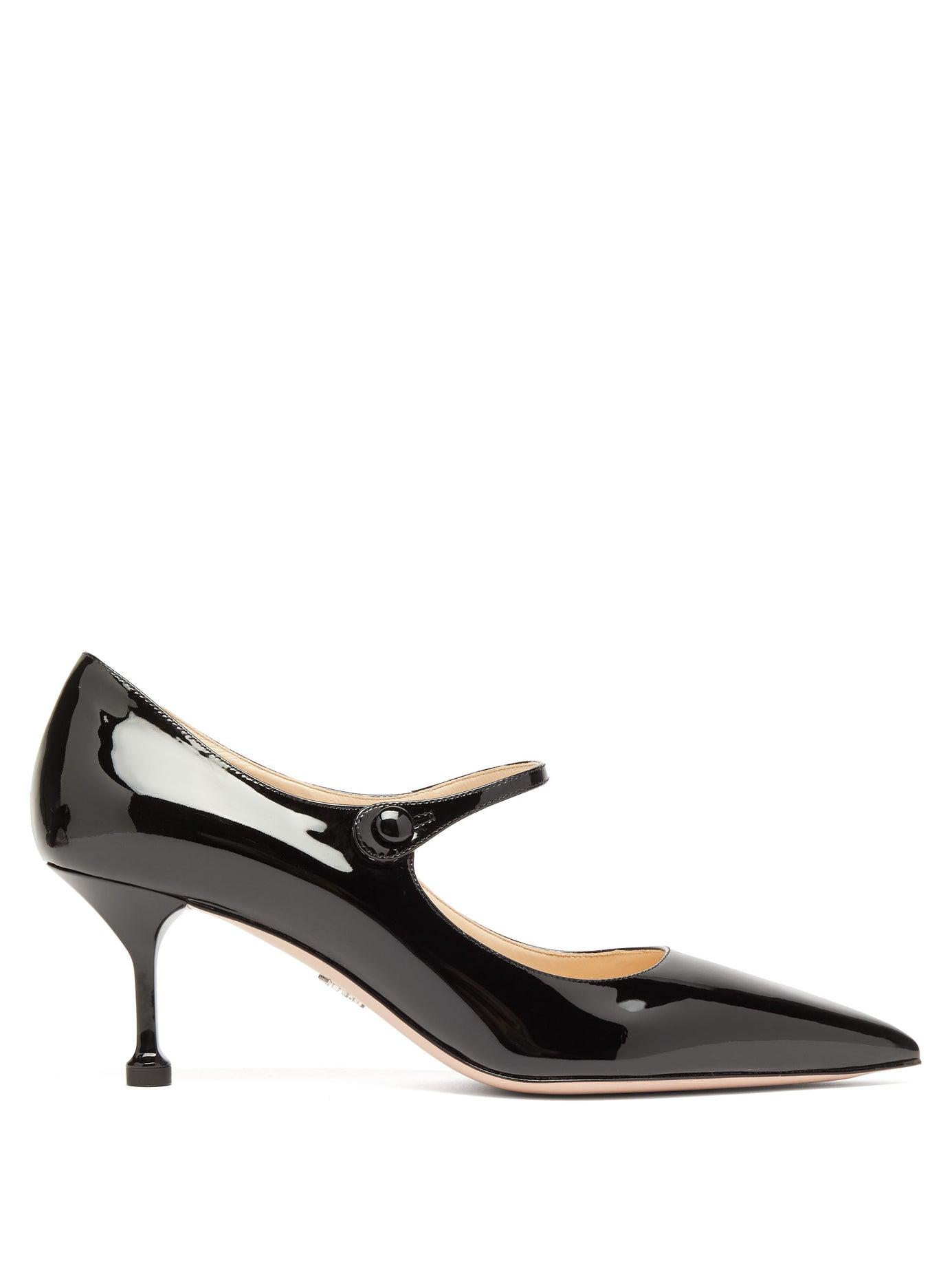 Prada Point-toe Patent-leather Mary-jane Pumps in Black | Lyst