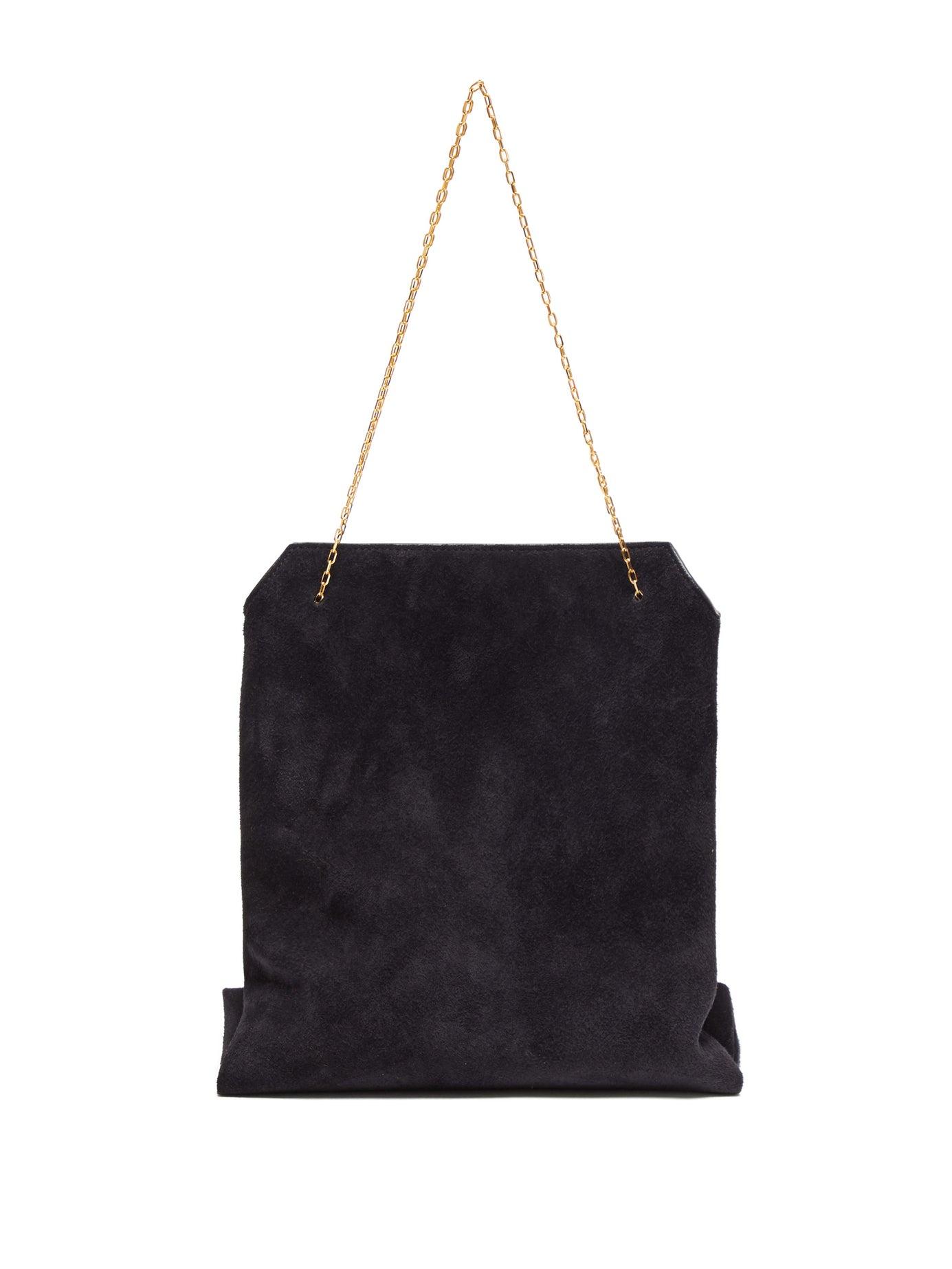 small navy suede clutch bag