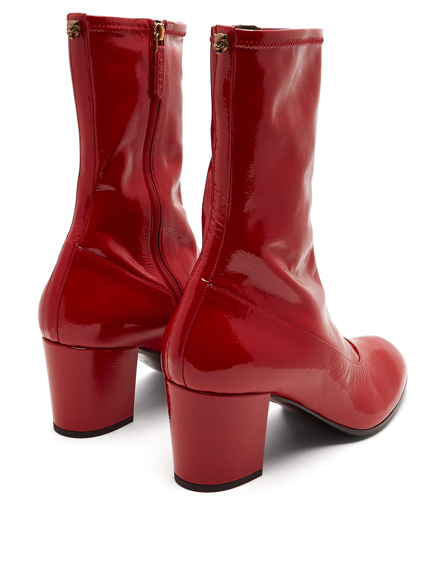 patent red leather boots