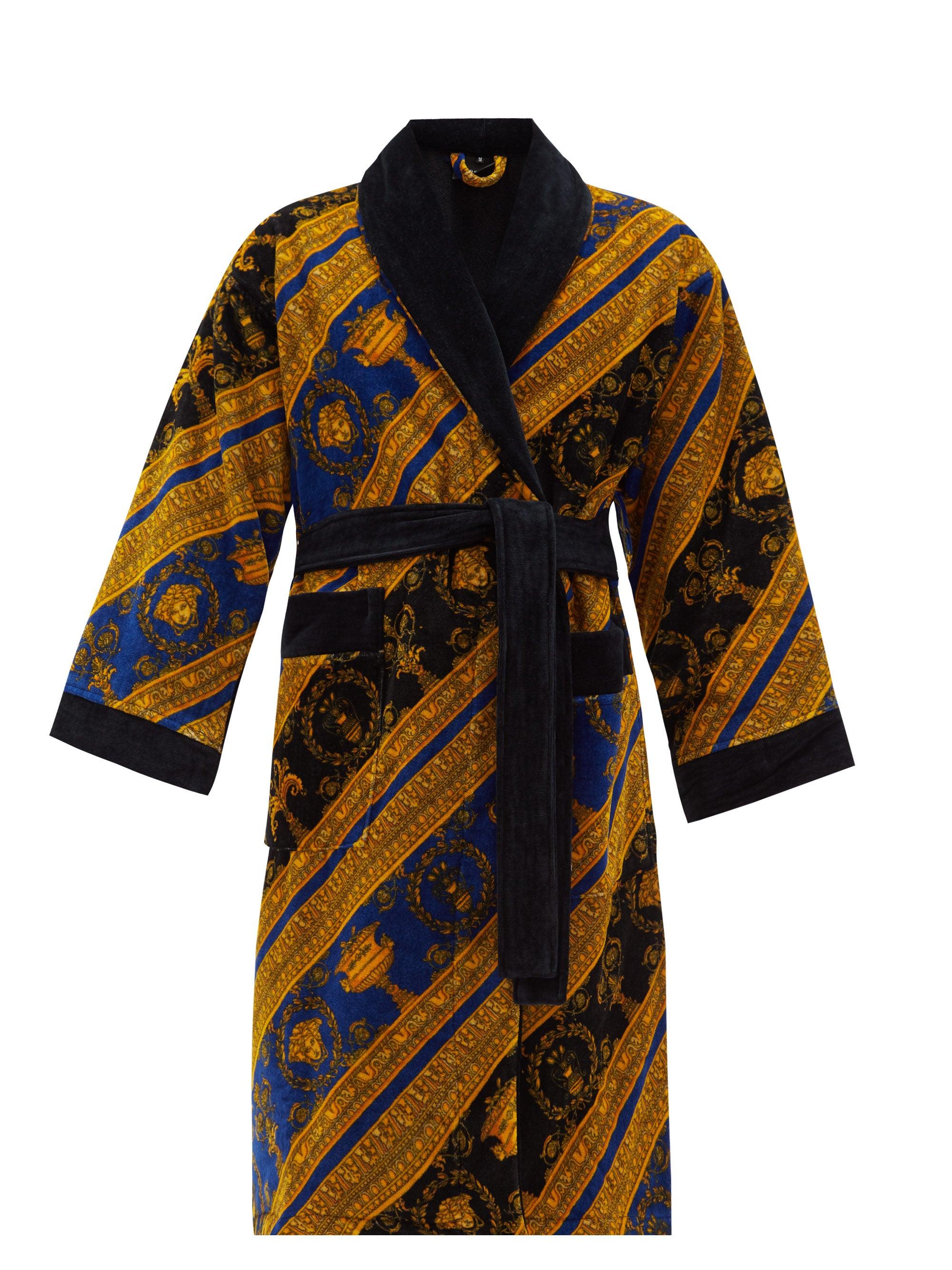 Versace I Love Baroque Printed Cotton Bathrobe in Blue Gold (Blue) for ...
