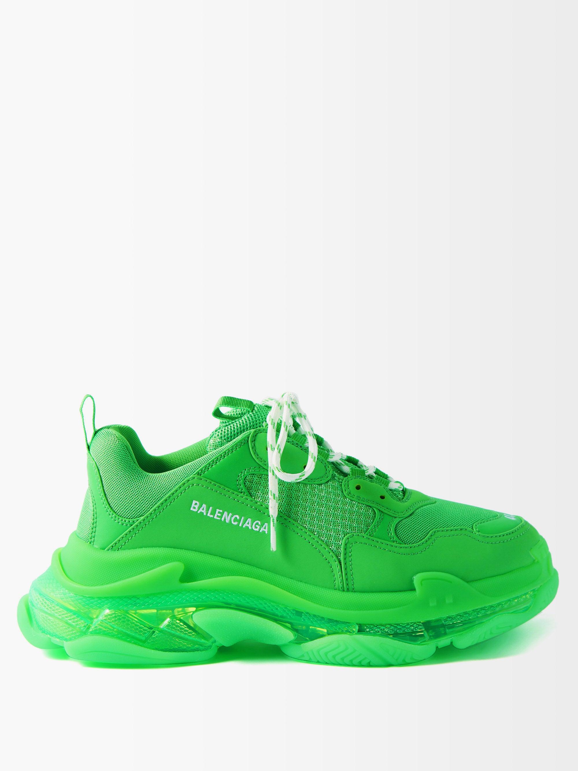 Balenciaga Triple S Faux-leather And Mesh Trainers in Green for Men | Lyst
