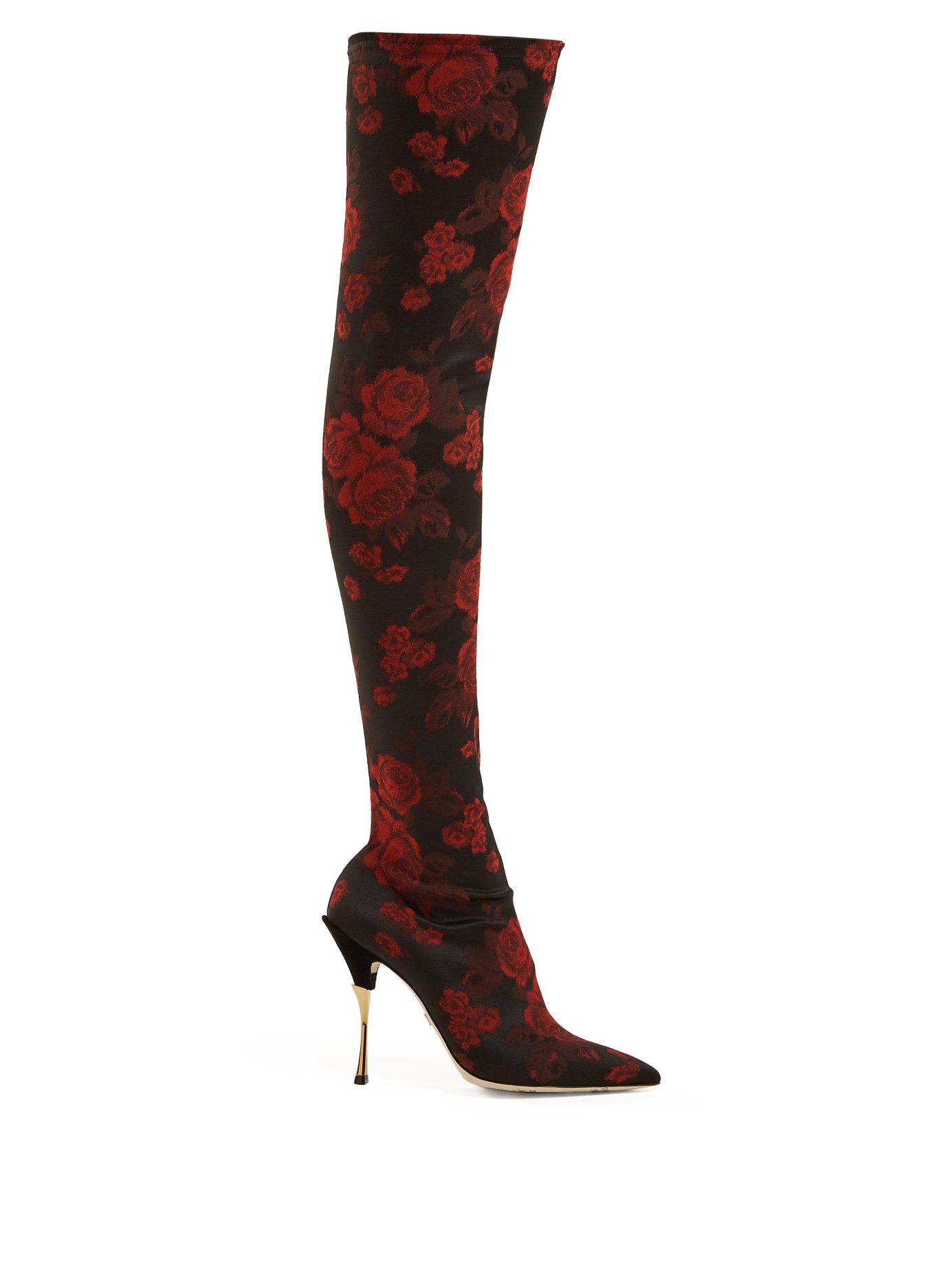 Dolce & Gabbana Lace-Up Leather Knee-Length Boots - Red