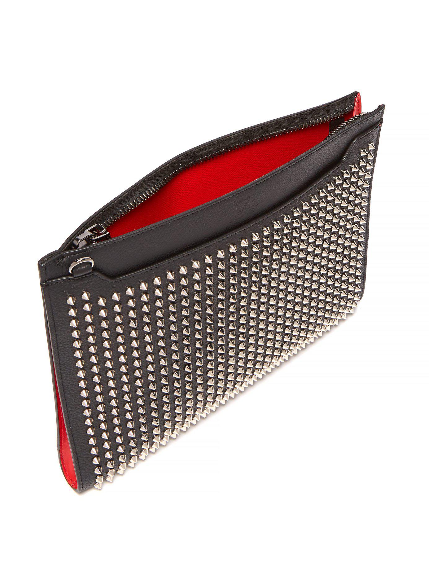 Christian Louboutin Skypouch Studded Leather Bag in Black Silver 