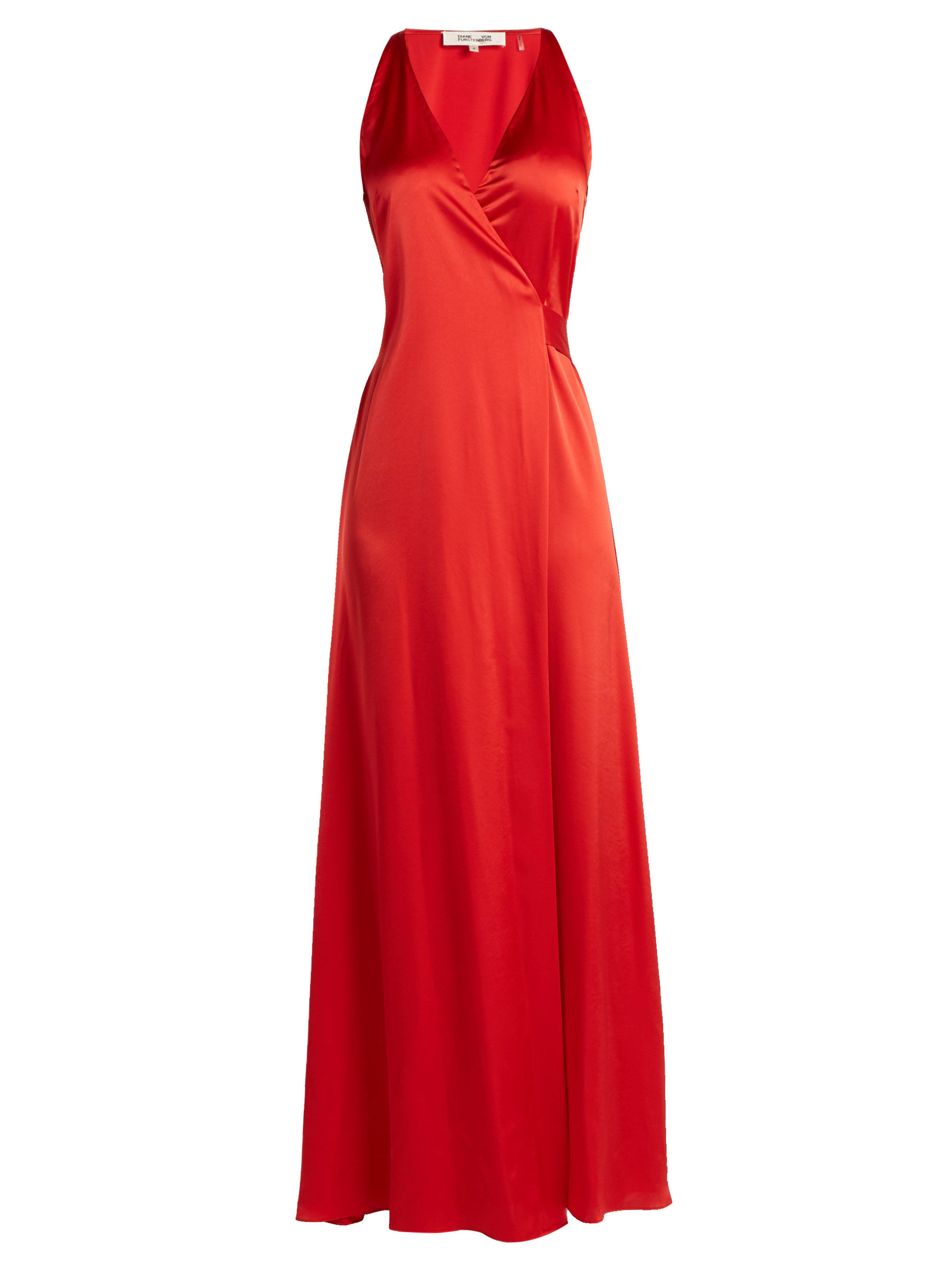 Diane von Furstenberg Satin Wrap Dress in Red - Lyst