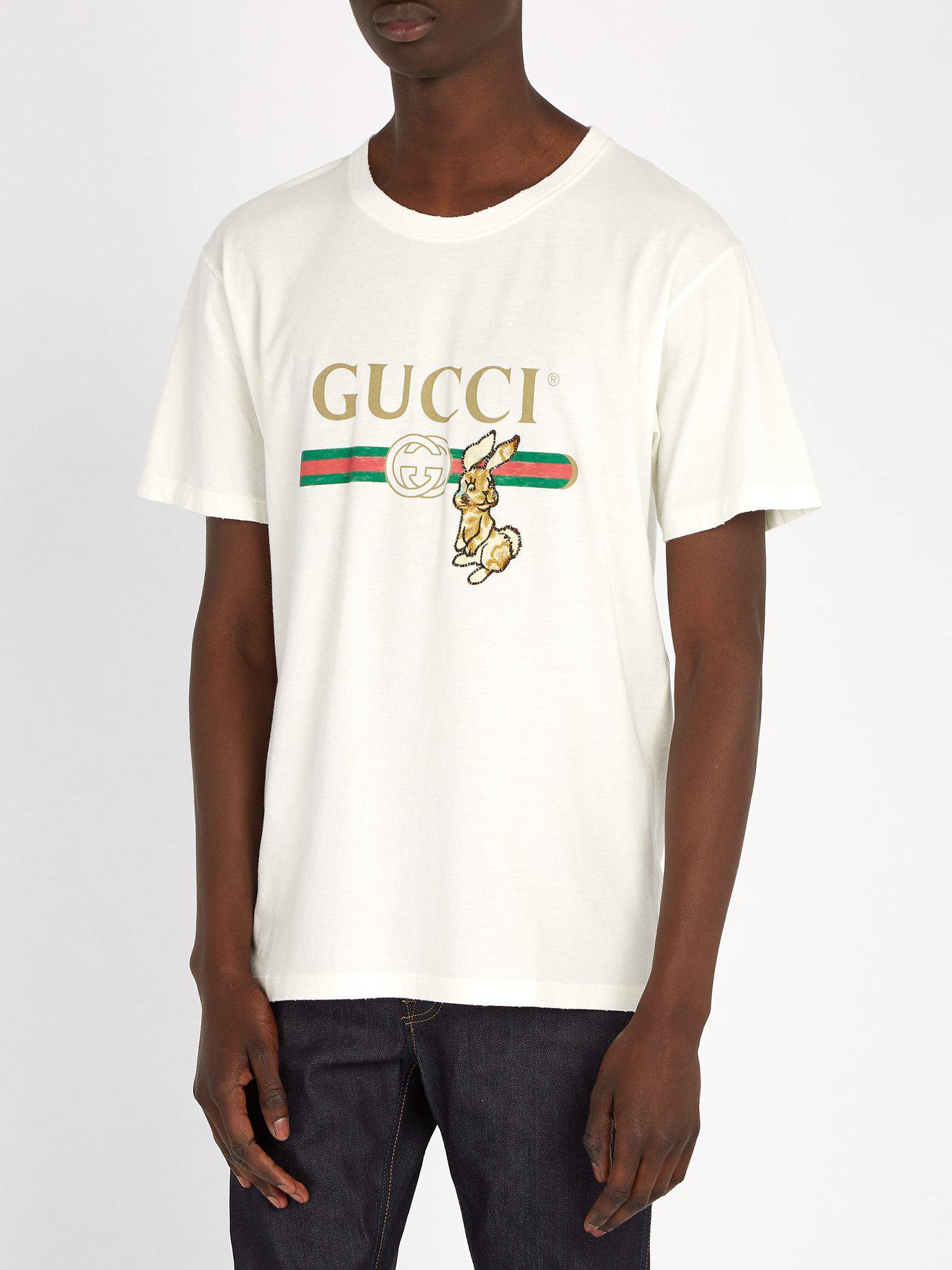 Gucci Cotton Vintage Logo T Shirt With Bunny Appliqué for Men - Lyst