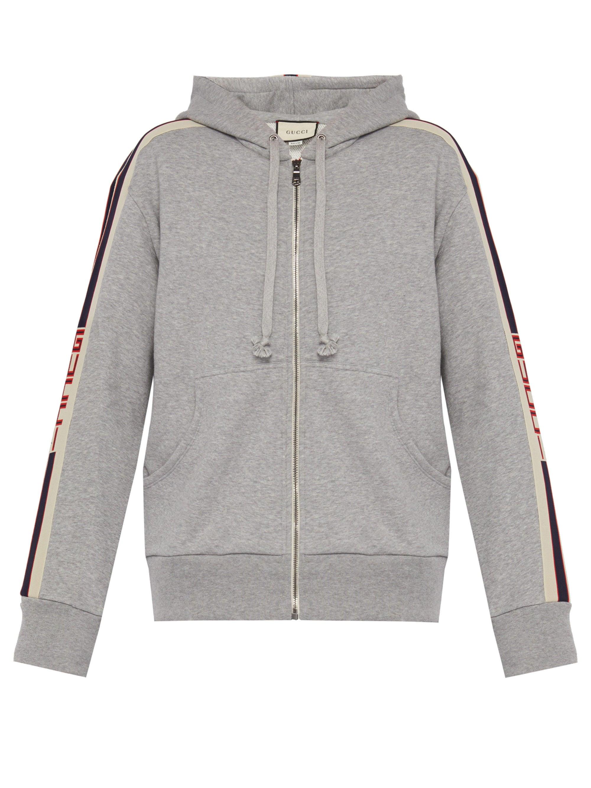 Gucci Cotton Tiger Tape Hoodie in Light Grey (Gray) for Men | Lyst