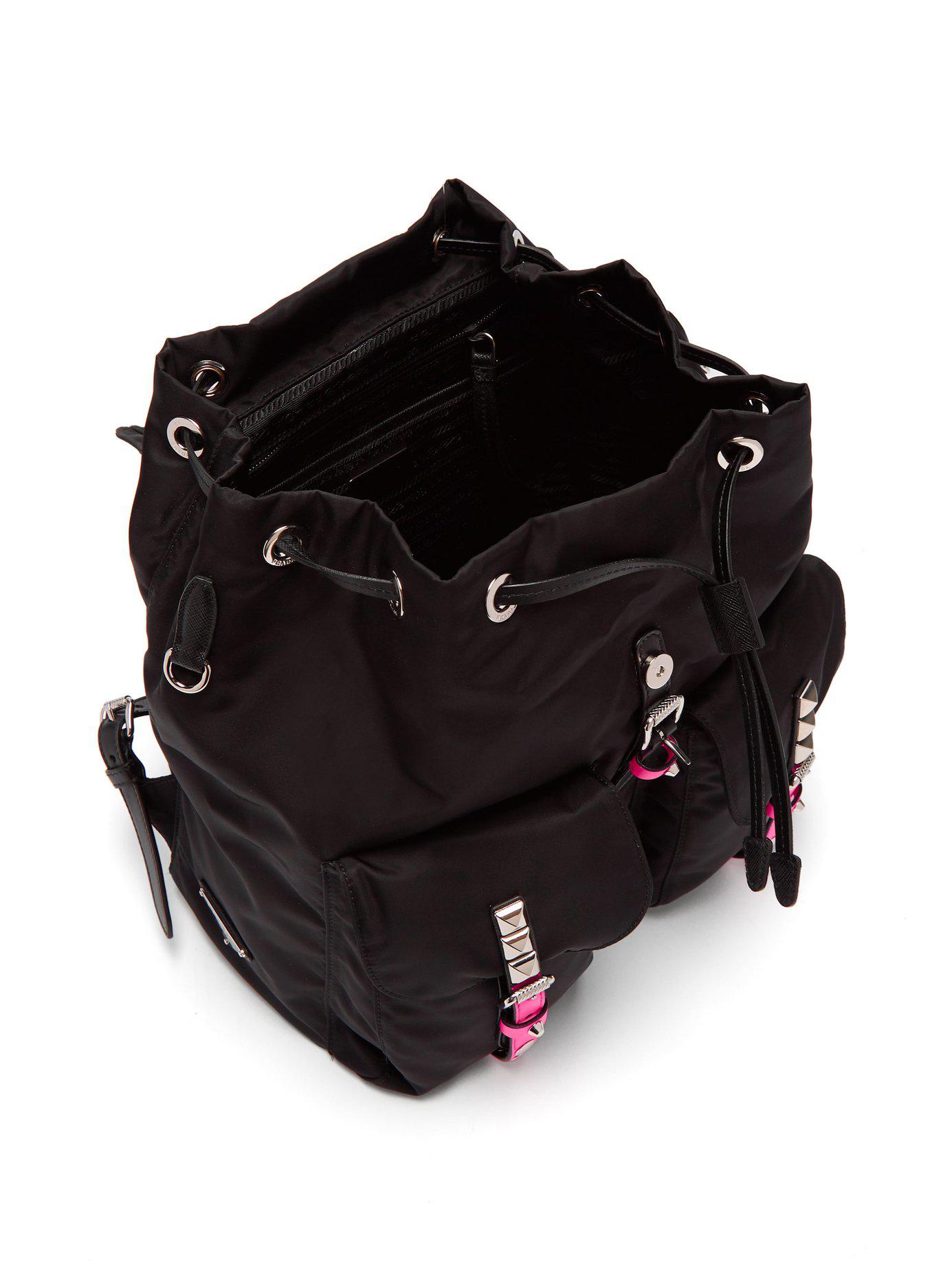 Prada New Vela Studded Nylon Backpack in Black Lyst