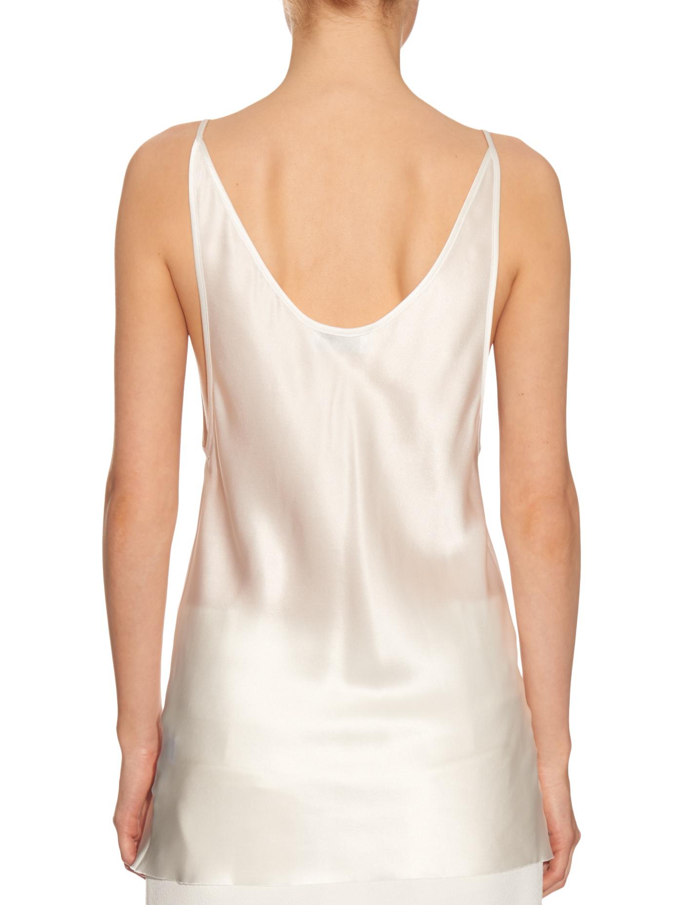 Raey Deep Scoopneck Silksatin Cami Top in White Lyst