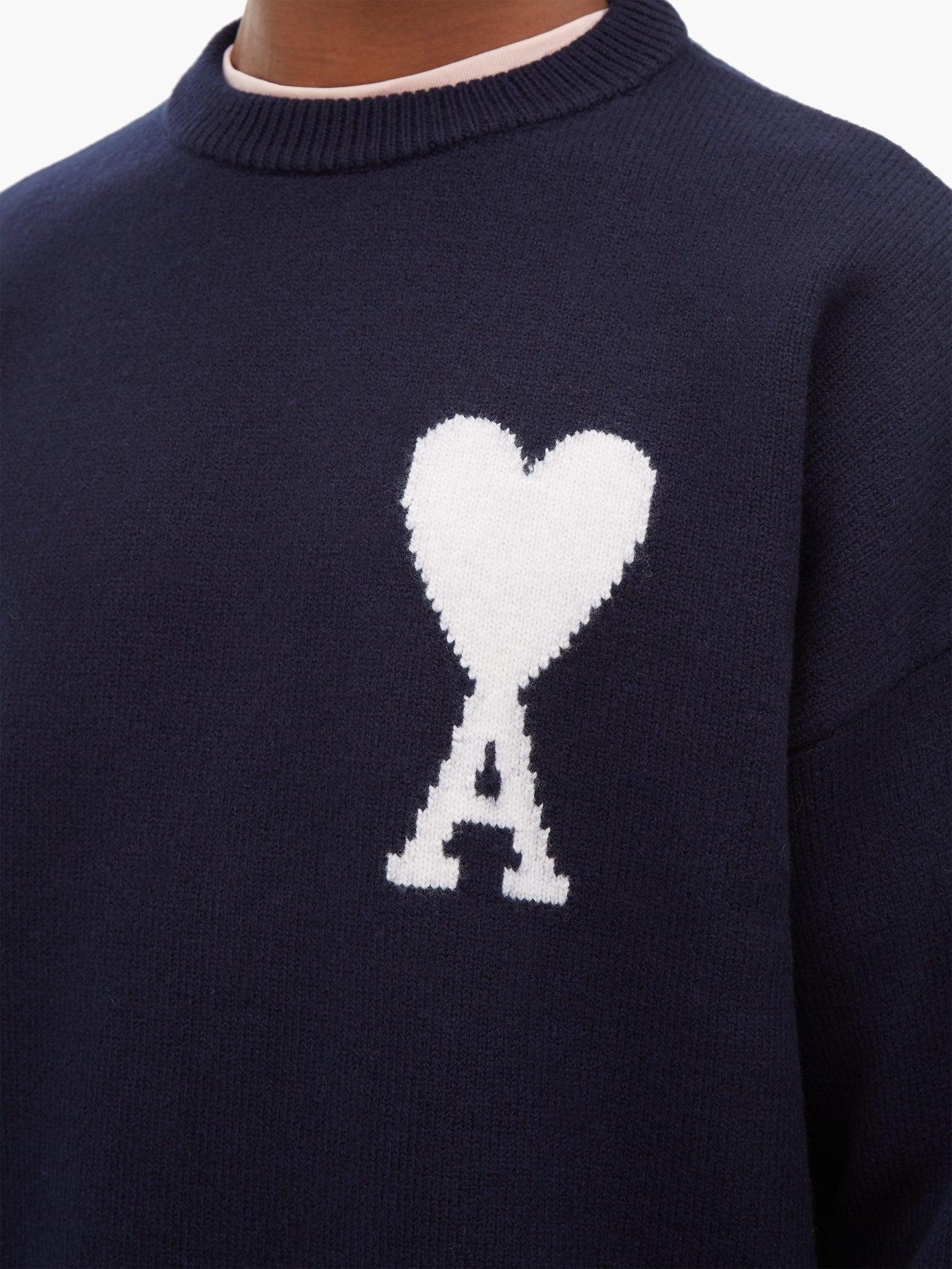 AMI Oversized Logo-intarsia Merino-wool Sweater in Blue for Men | Lyst