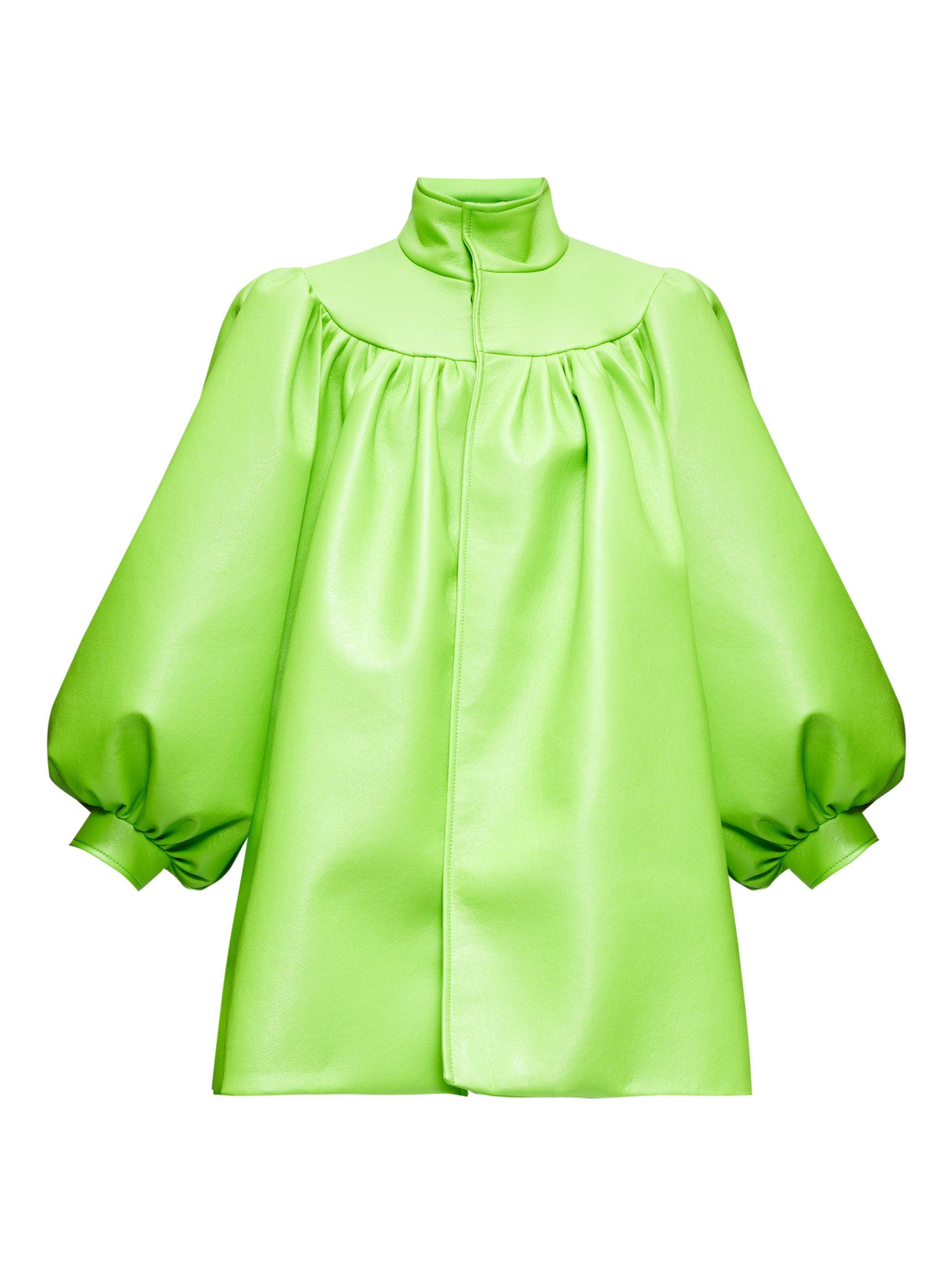 Balloon-sleeve Faux-leather Coat in Green Lyst