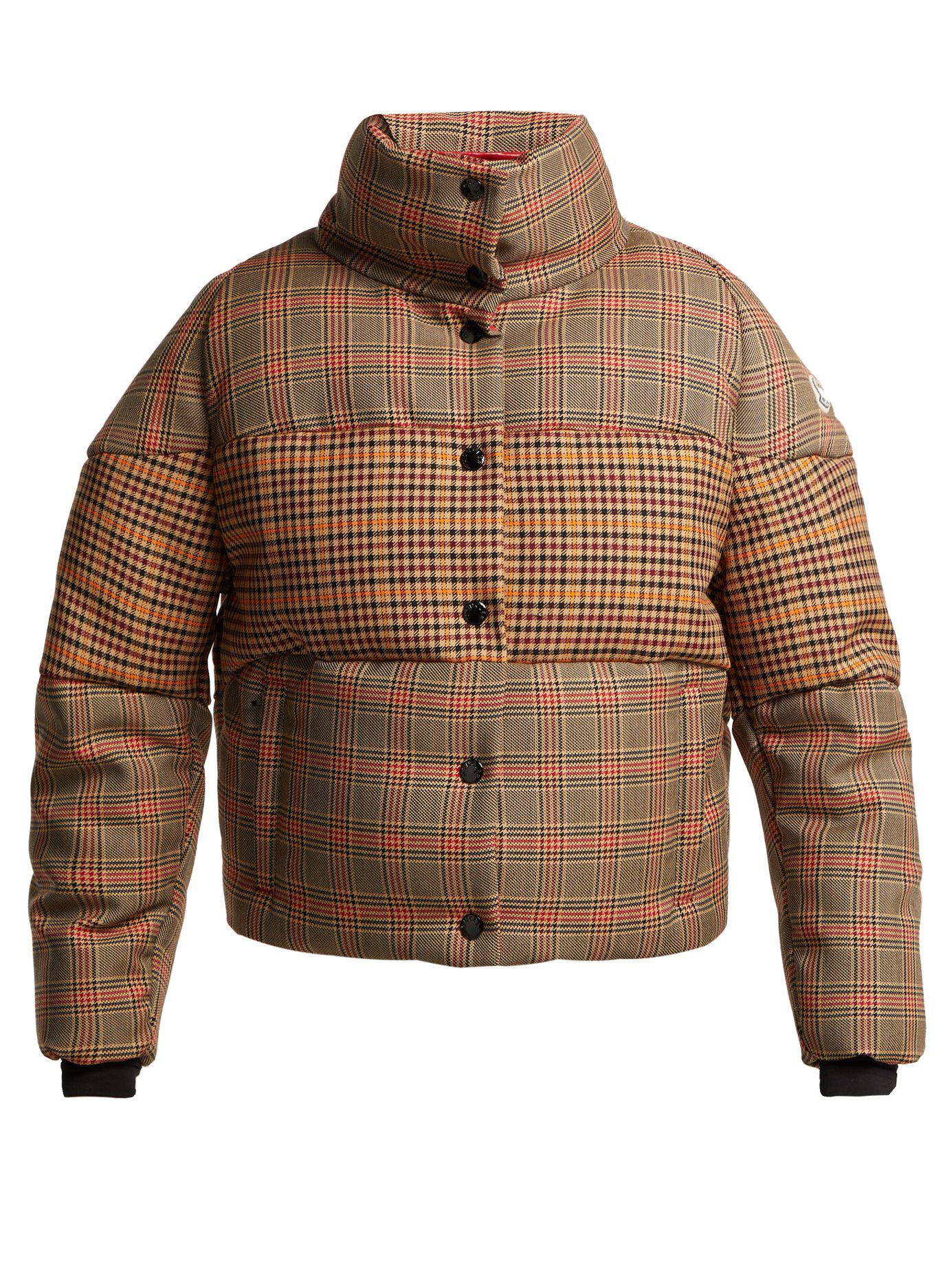 Moncler Cer Checked Wool Blend Jacket in Brown - Lyst