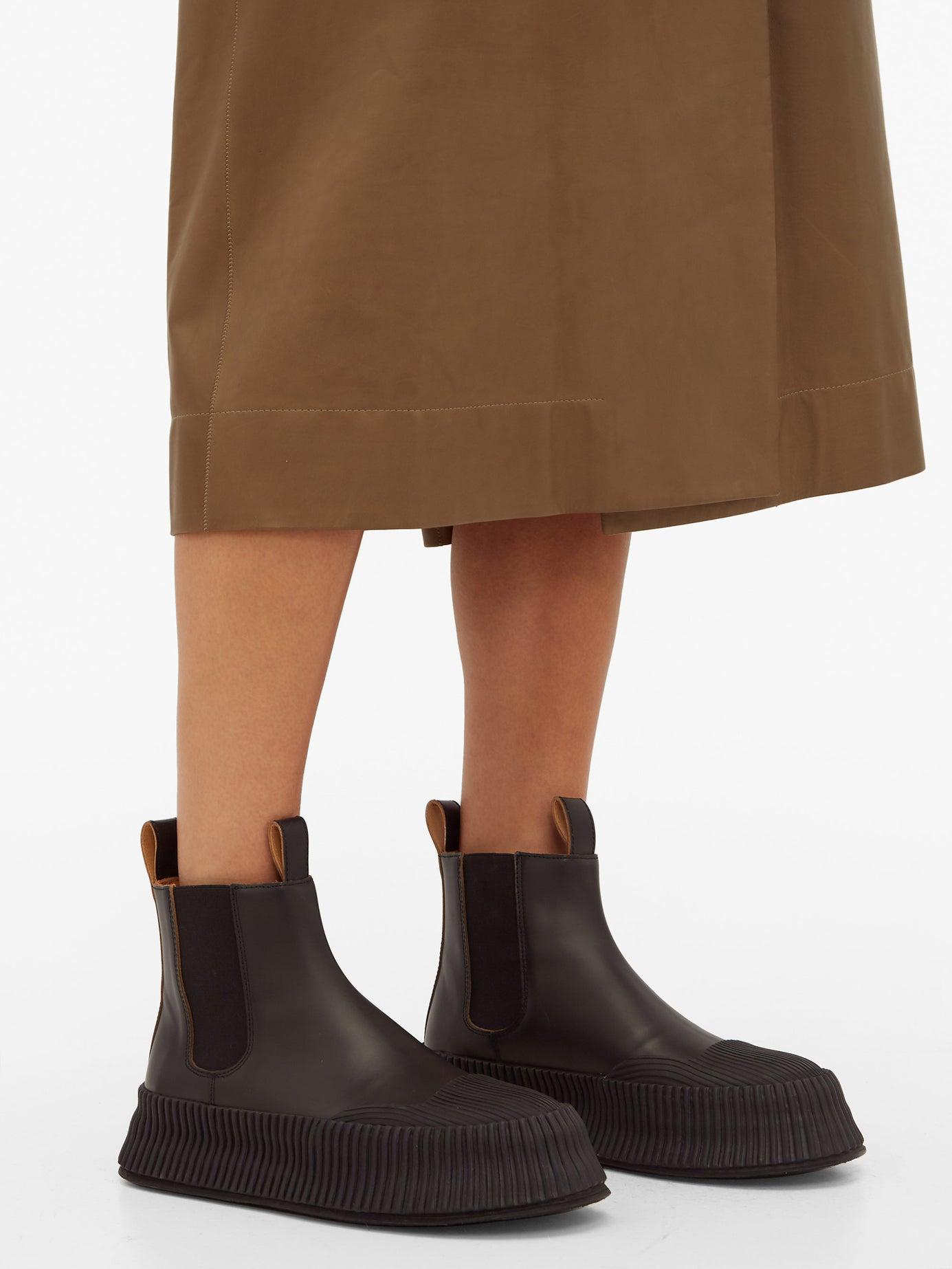 Jil Sander Leather Black Lugged Sole Boots - Lyst