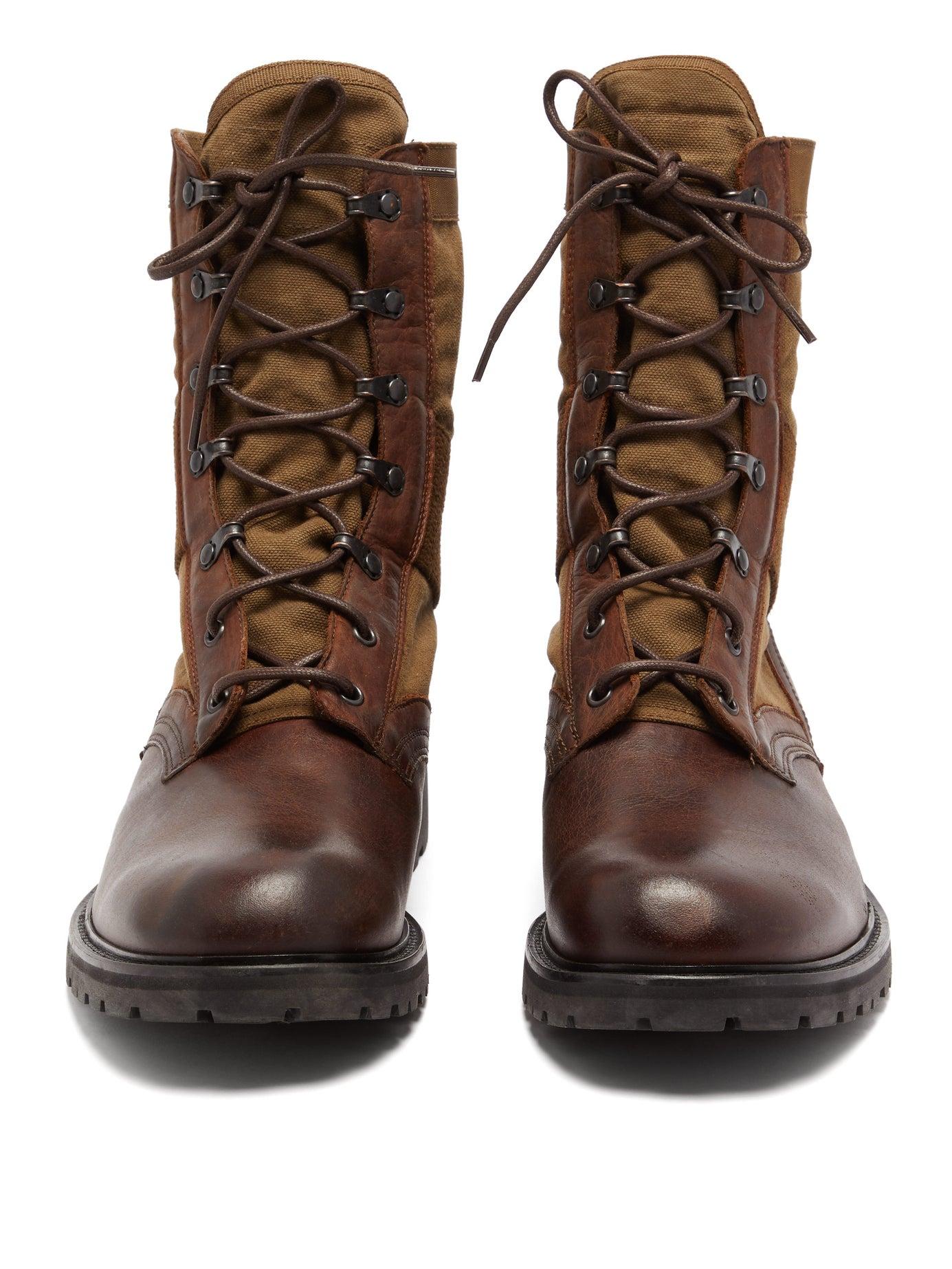 Belstaff Trooper Leather And Canvas Boots in Brown for Men Lyst